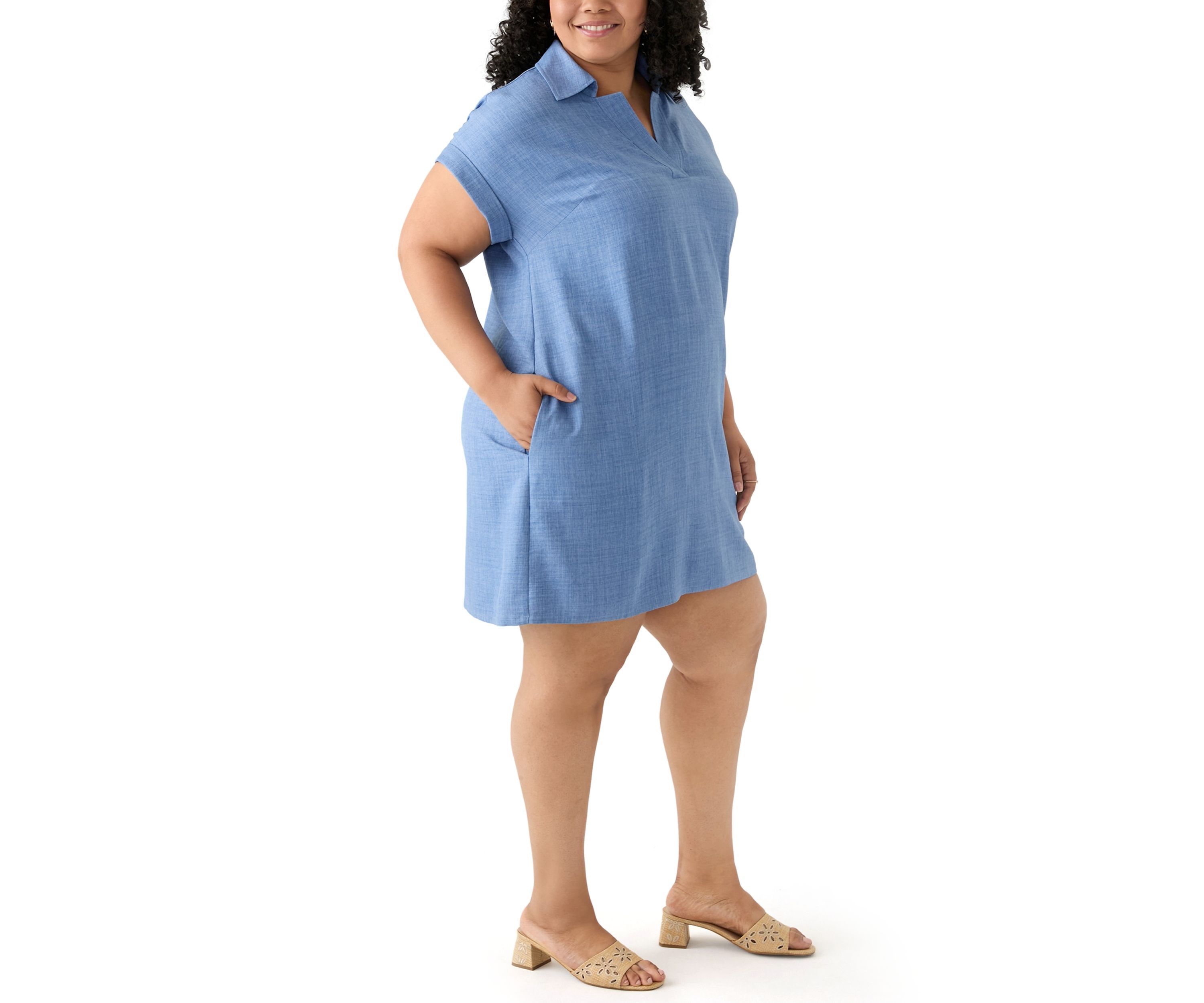 Plus Size Dolman Sleeve Collared Shirt Dress 