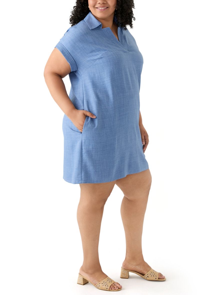 Plus Size Dolman Sleeve Collared Shirt Dress 