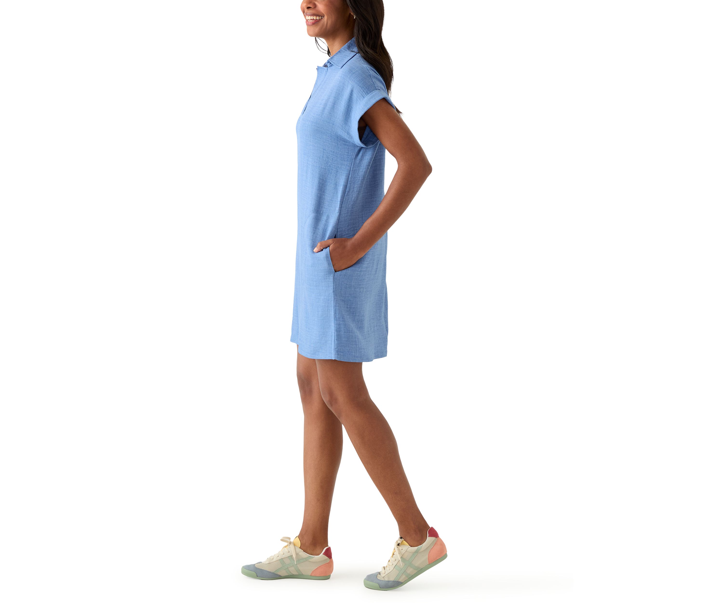 Womens Short Sleeve V-Neck Mini Dress