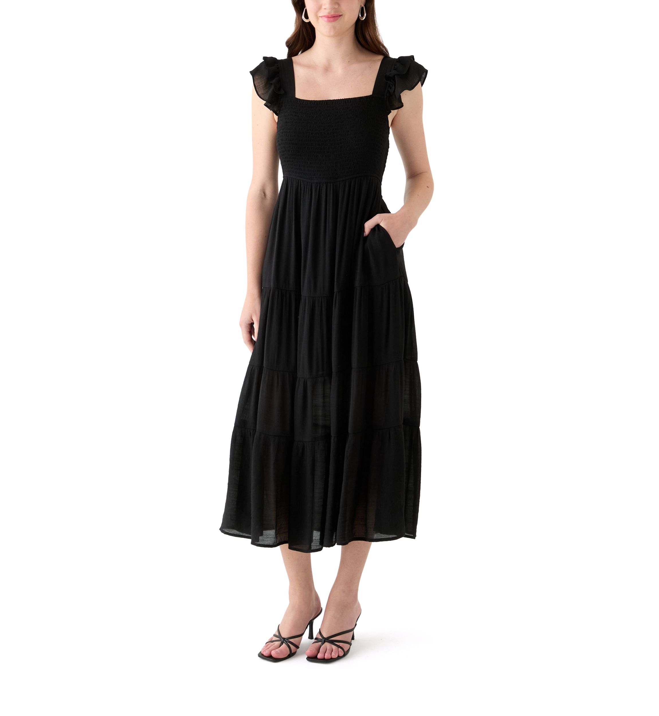chinese dress ladies Chic Black Long Evening Dress,Black Formal Gown with Bell Sleeves Y435   Simplepromdress