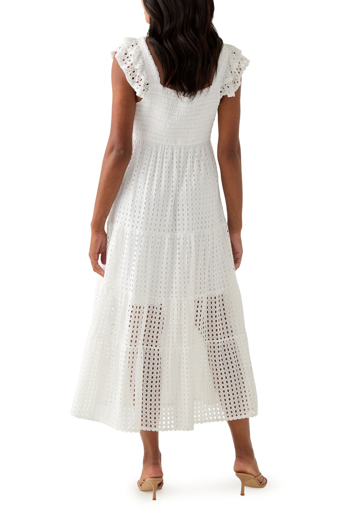 Womens Square Neck Eyelet Maxi Dress