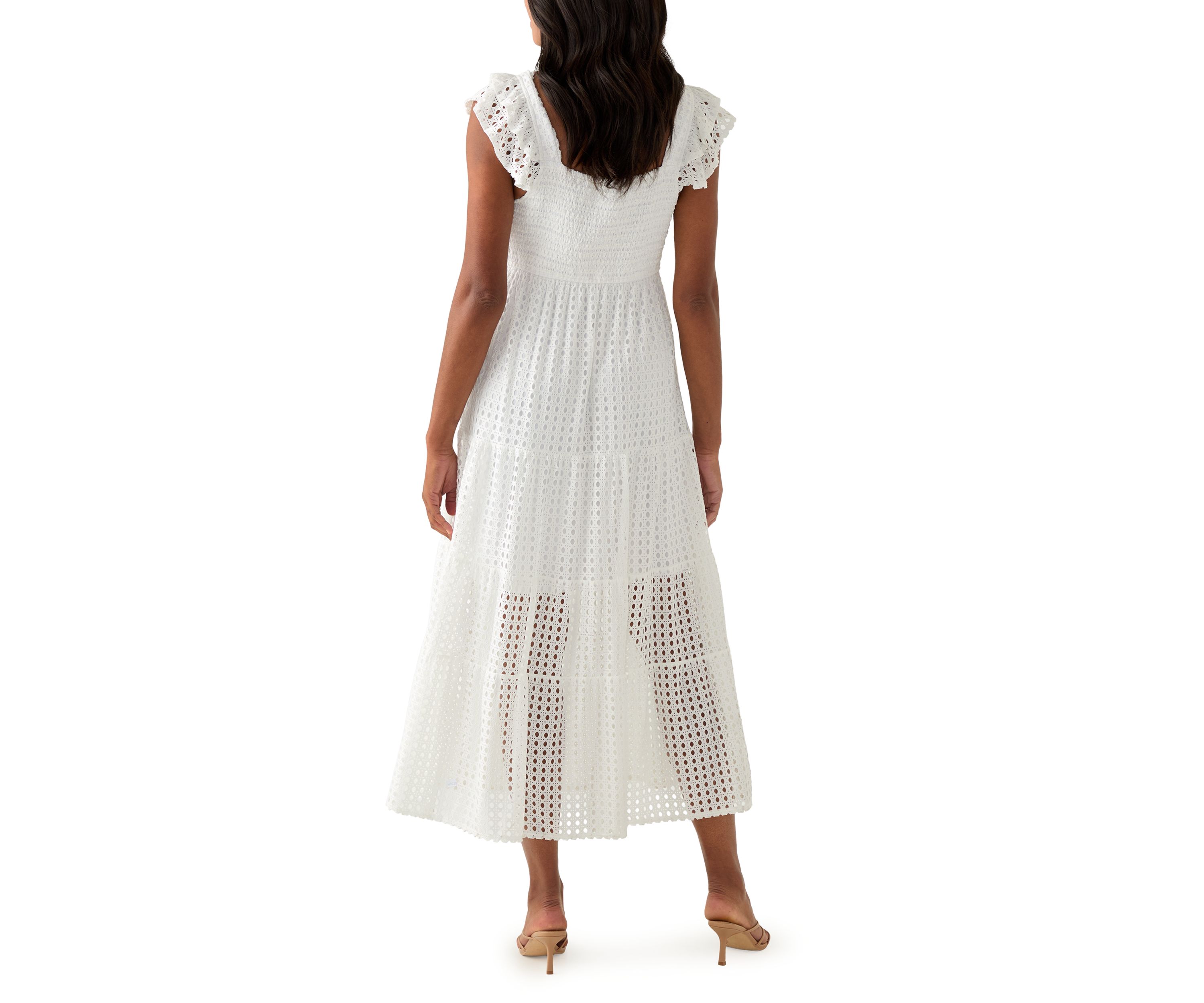 Womens Square Neck Eyelet Maxi Dress