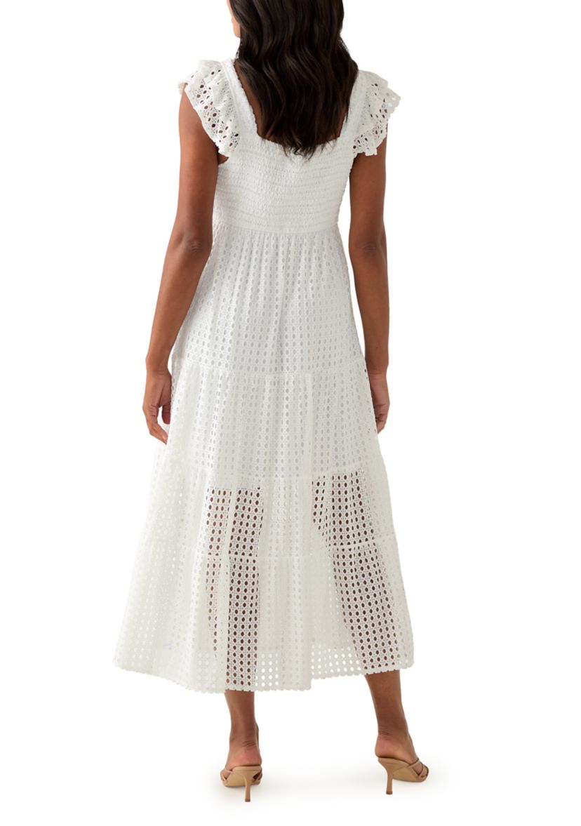 Womens Square Neck Eyelet Maxi Dress