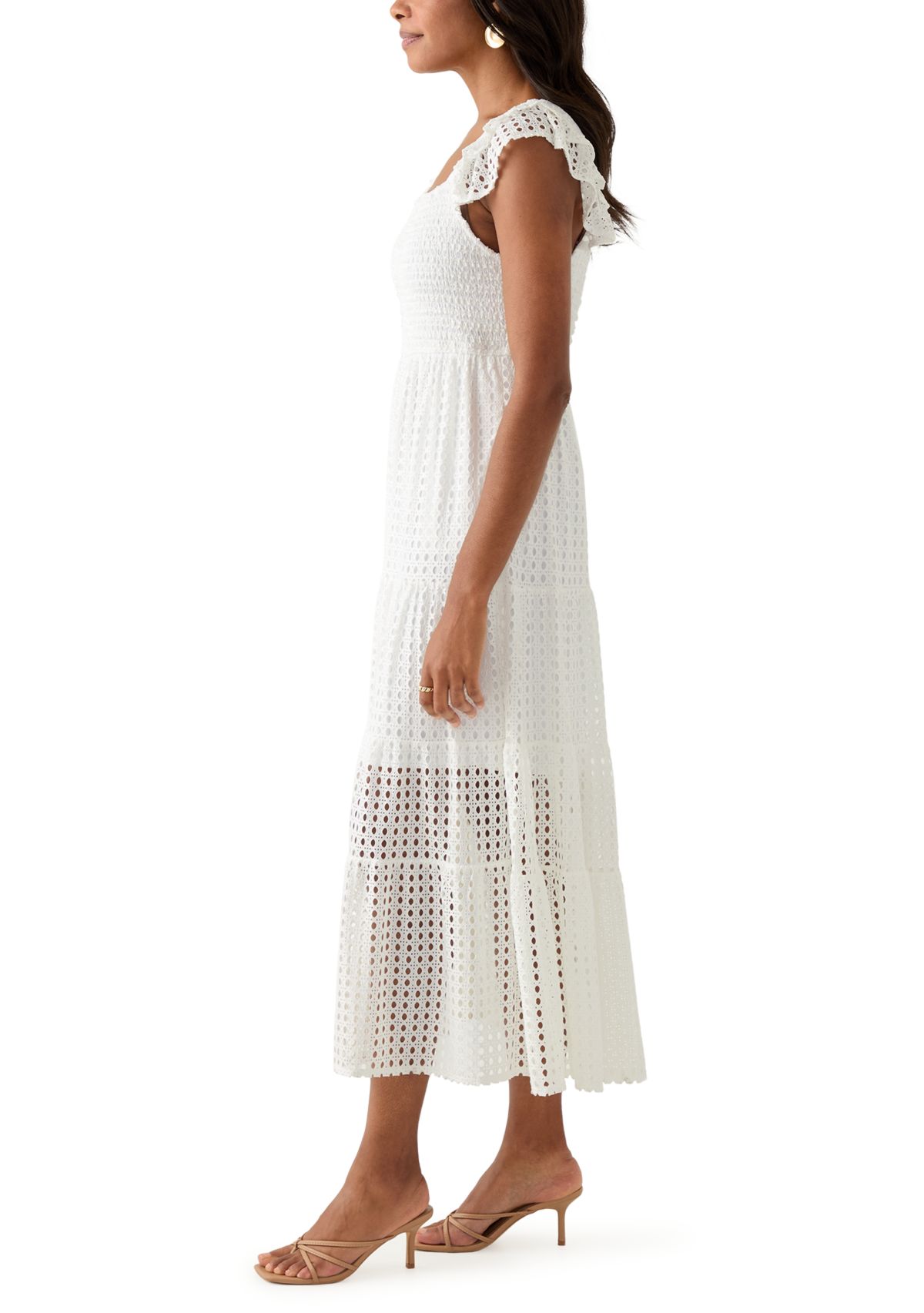 Womens Square Neck Eyelet Maxi Dress