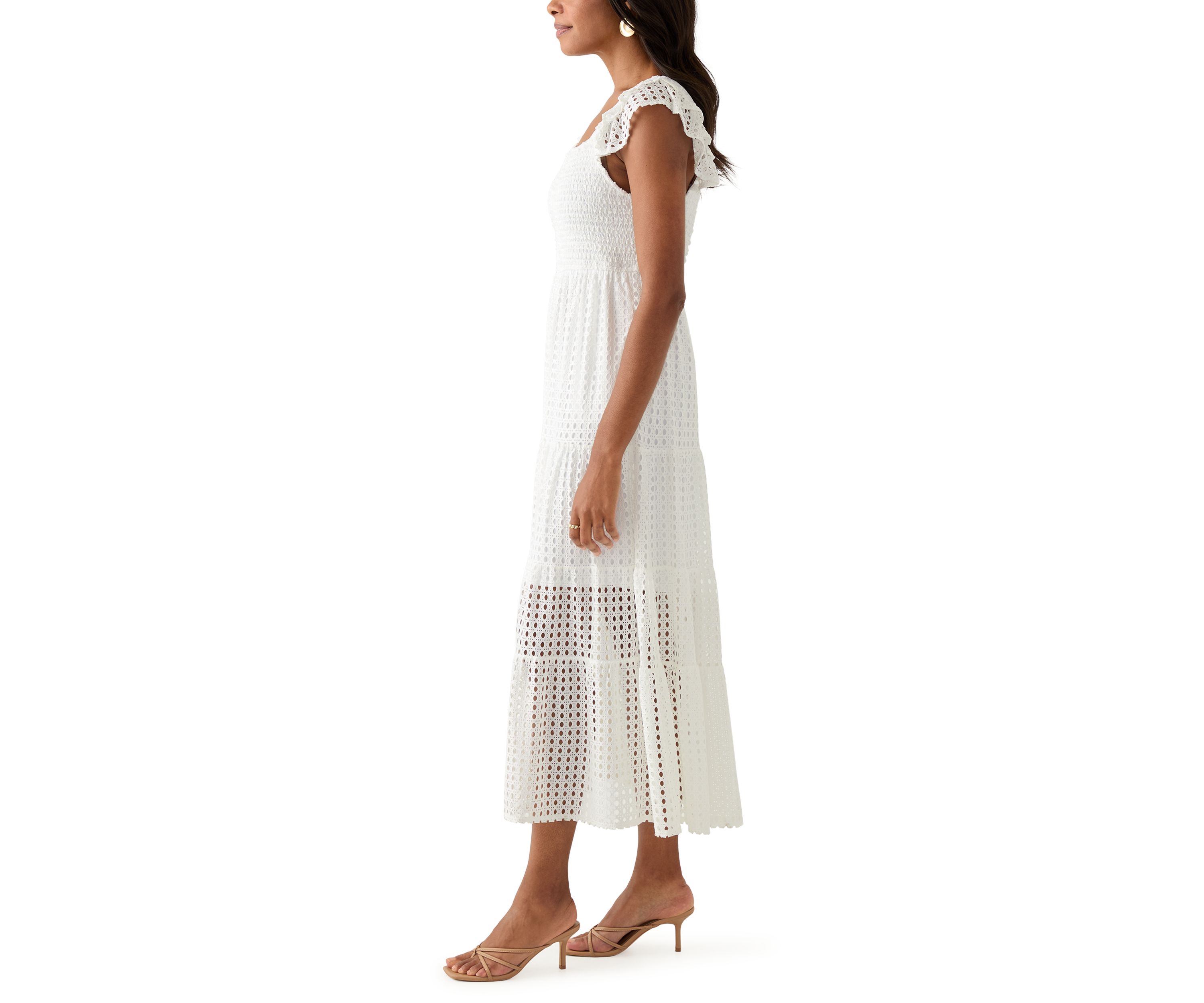 Womens Square Neck Eyelet Maxi Dress