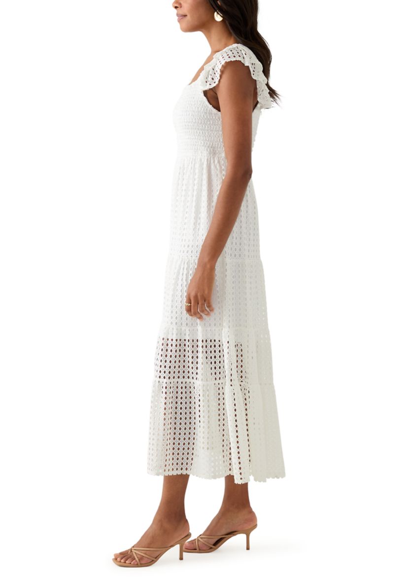 Womens Square Neck Eyelet Maxi Dress
