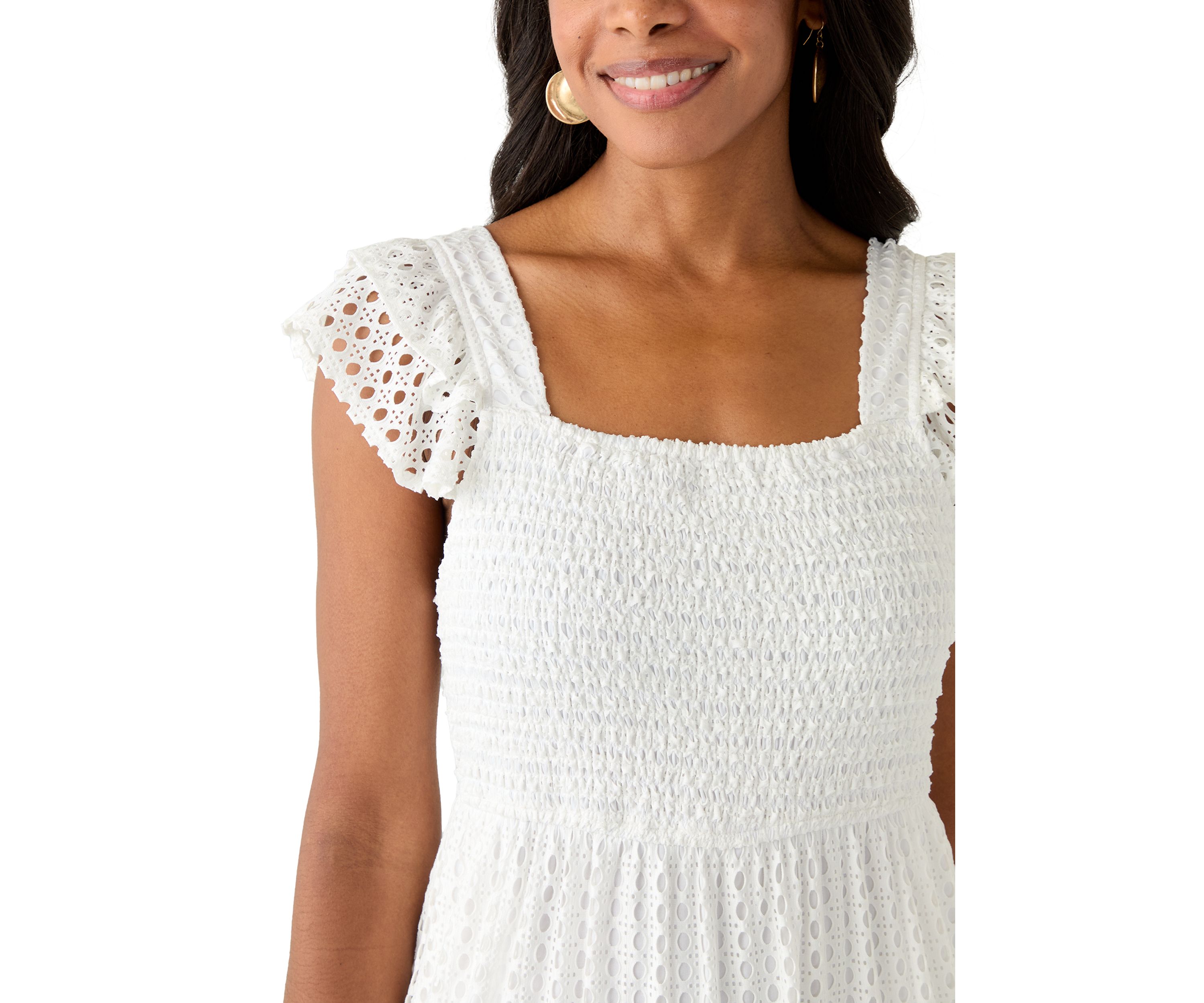 Womens Square Neck Eyelet Maxi Dress