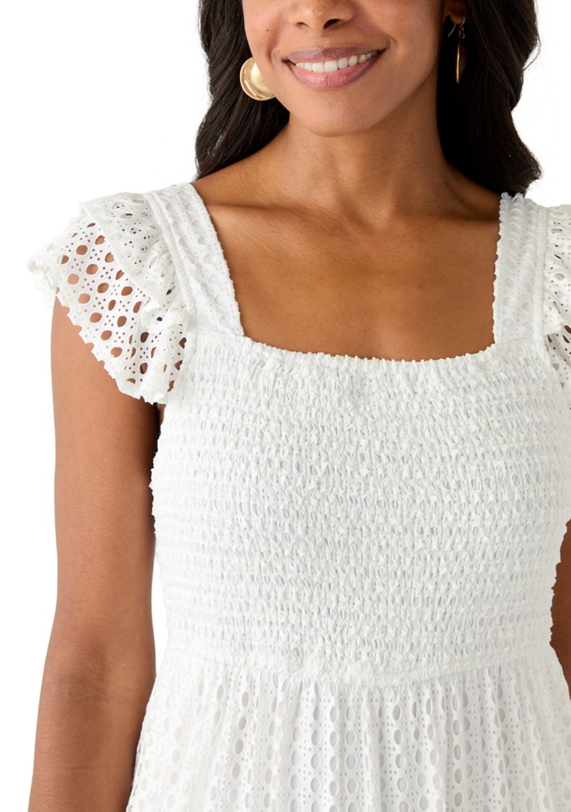 Womens Square Neck Eyelet Maxi Dress