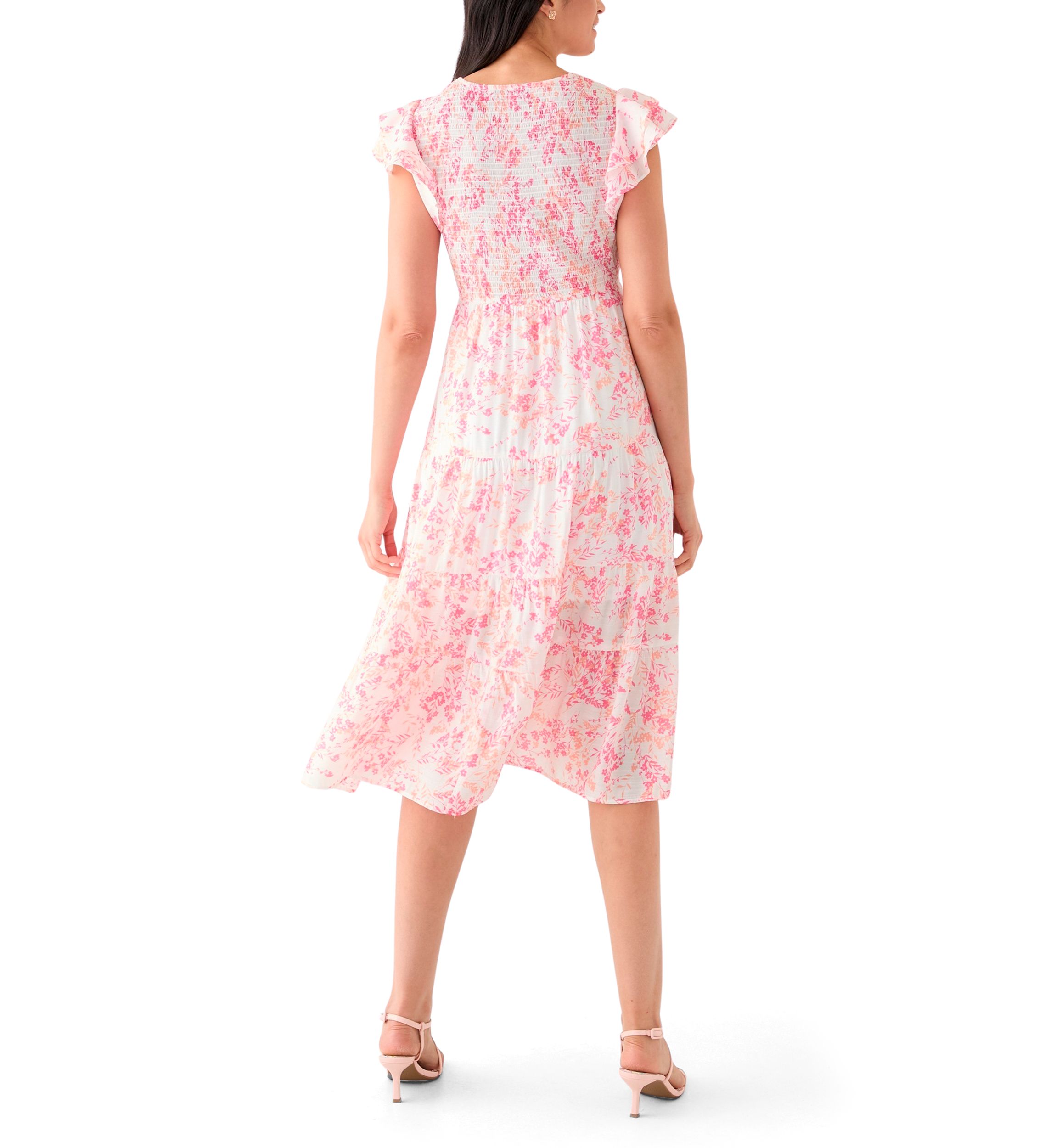Womens Short Sleeve Crew Neck Floral Print Midi Dress