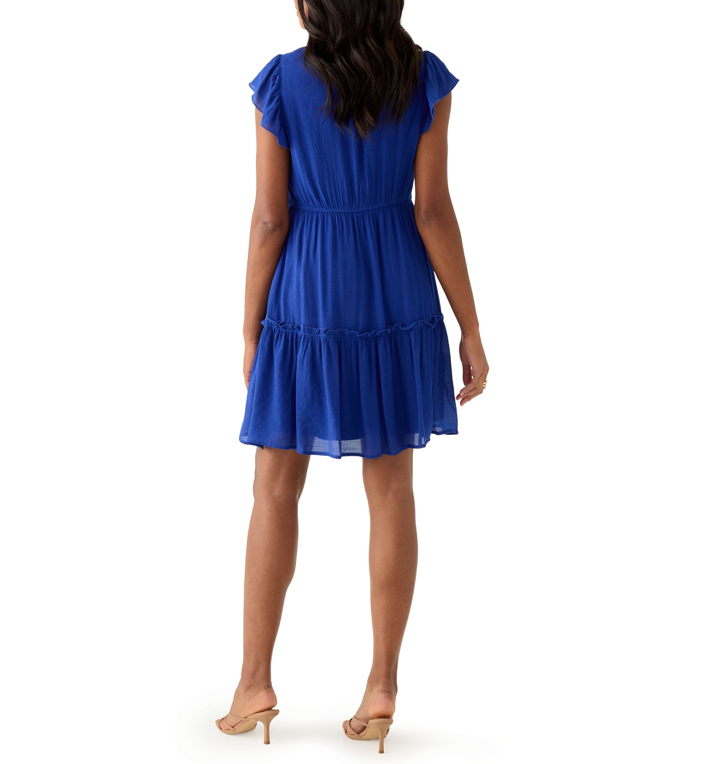 Womens Short Sleeve Collar Neck Solid A-Line Dress