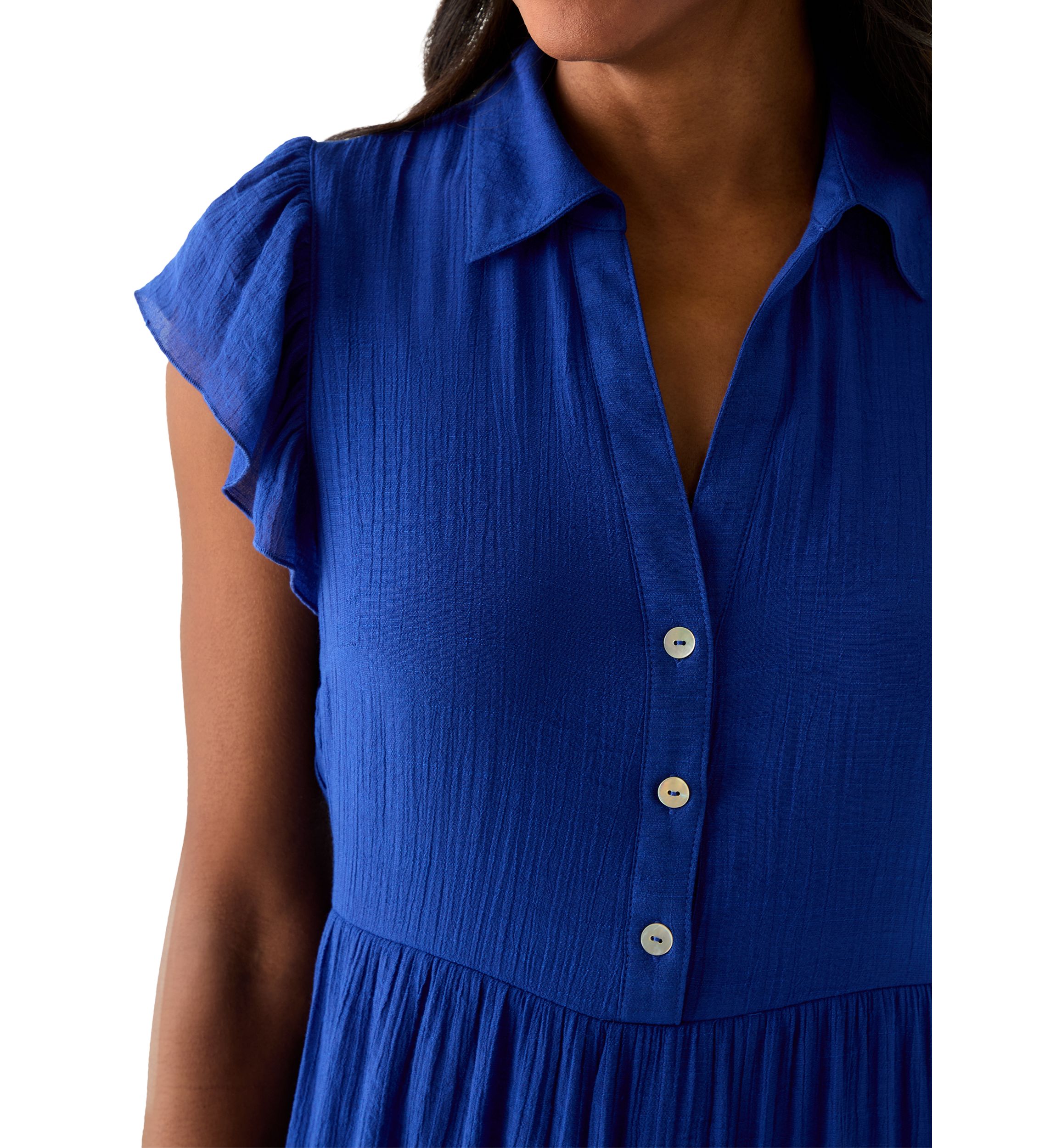 Womens Short Sleeve Collar Neck Solid A-Line Dress