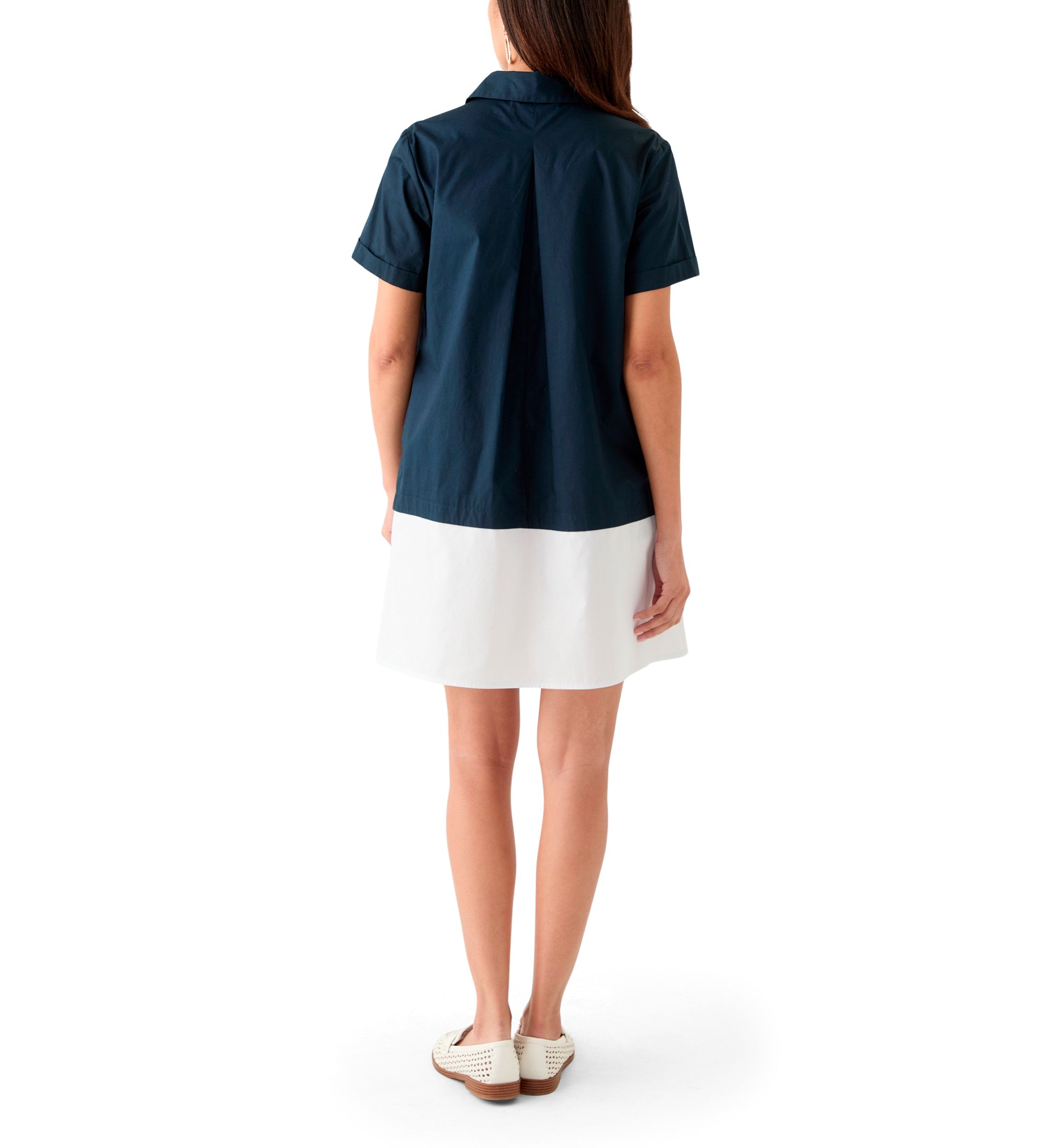 Womens Short Sleeve Collar Color Block Shirtdress