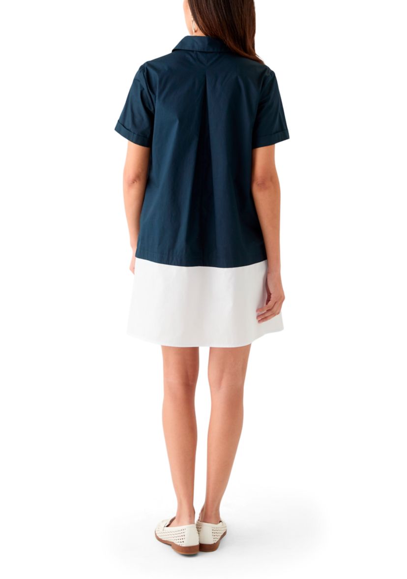 Womens Short Sleeve Collar Color Block Shirtdress