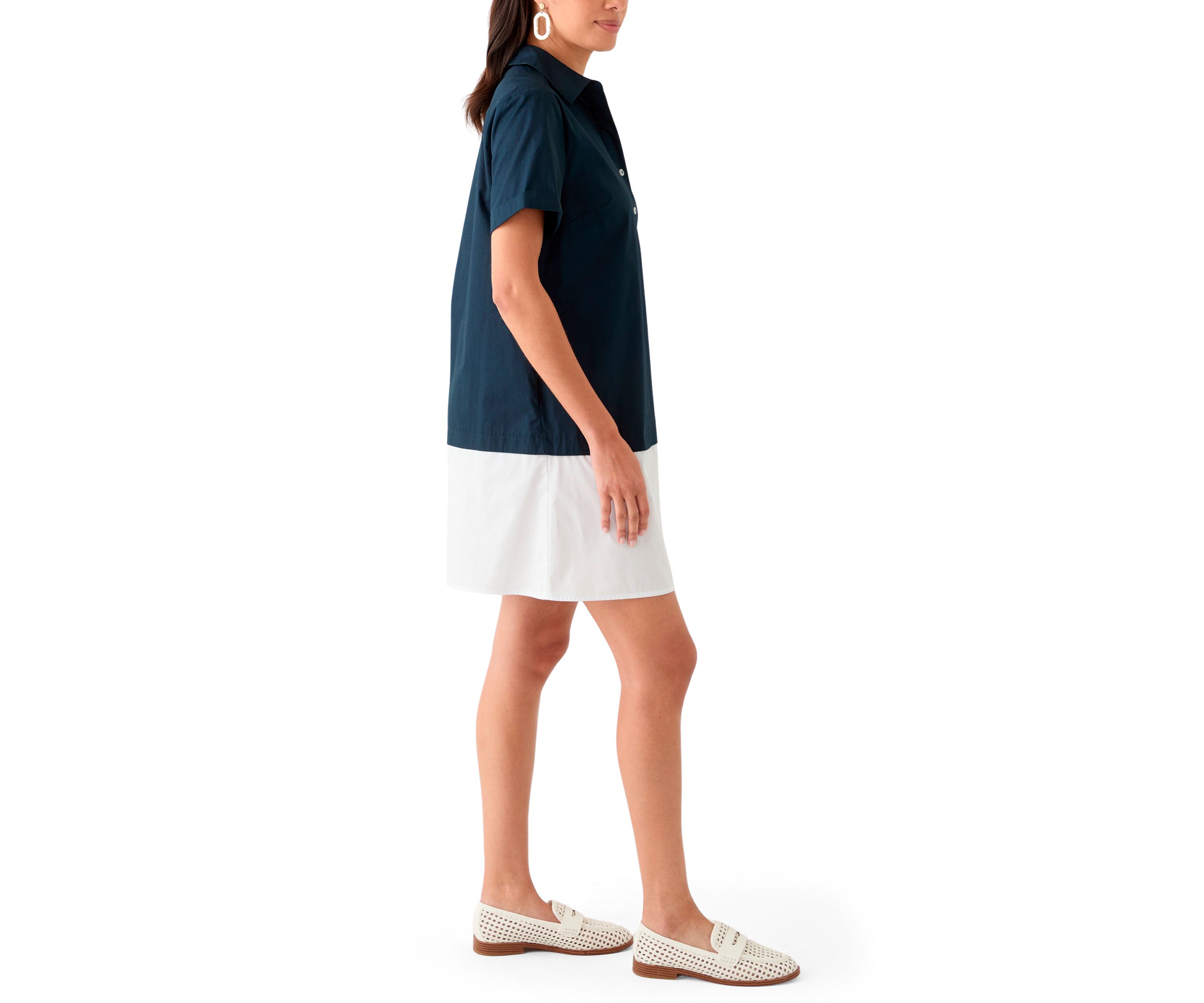 Womens Short Sleeve Collar Color Block Shirtdress