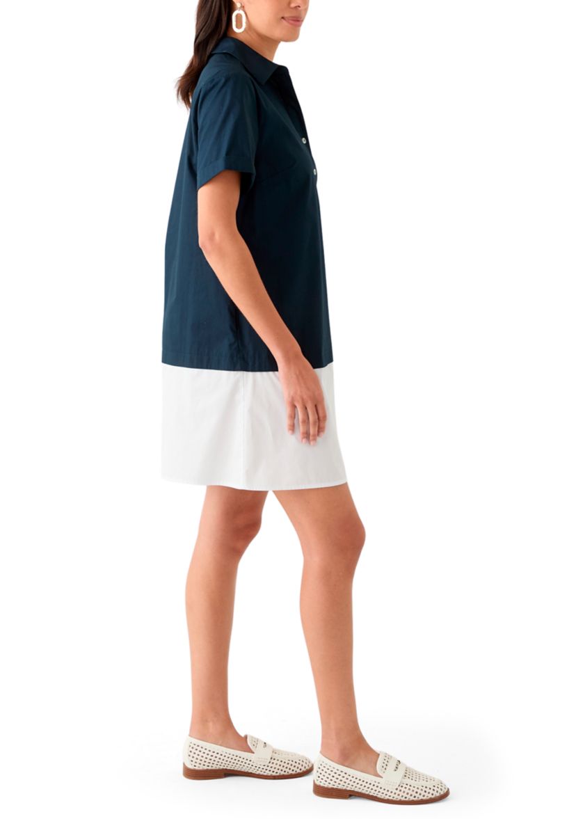 Womens Short Sleeve Collar Color Block Shirtdress
