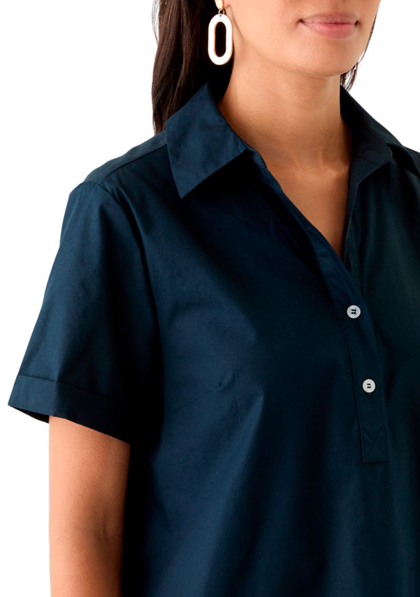 Womens Short Sleeve Collar Color Block Shirtdress