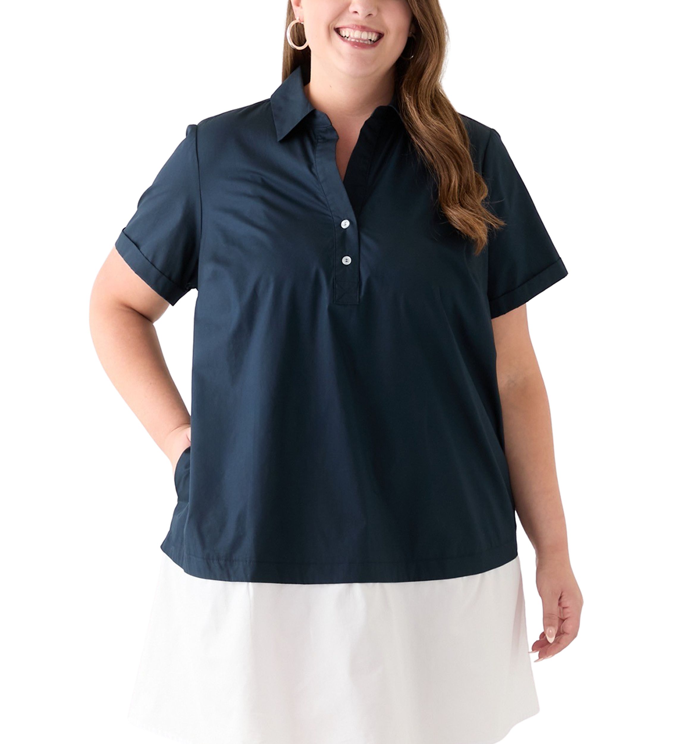 Plus Size Short Sleeve V-Neck  Cotton A-Line Dress