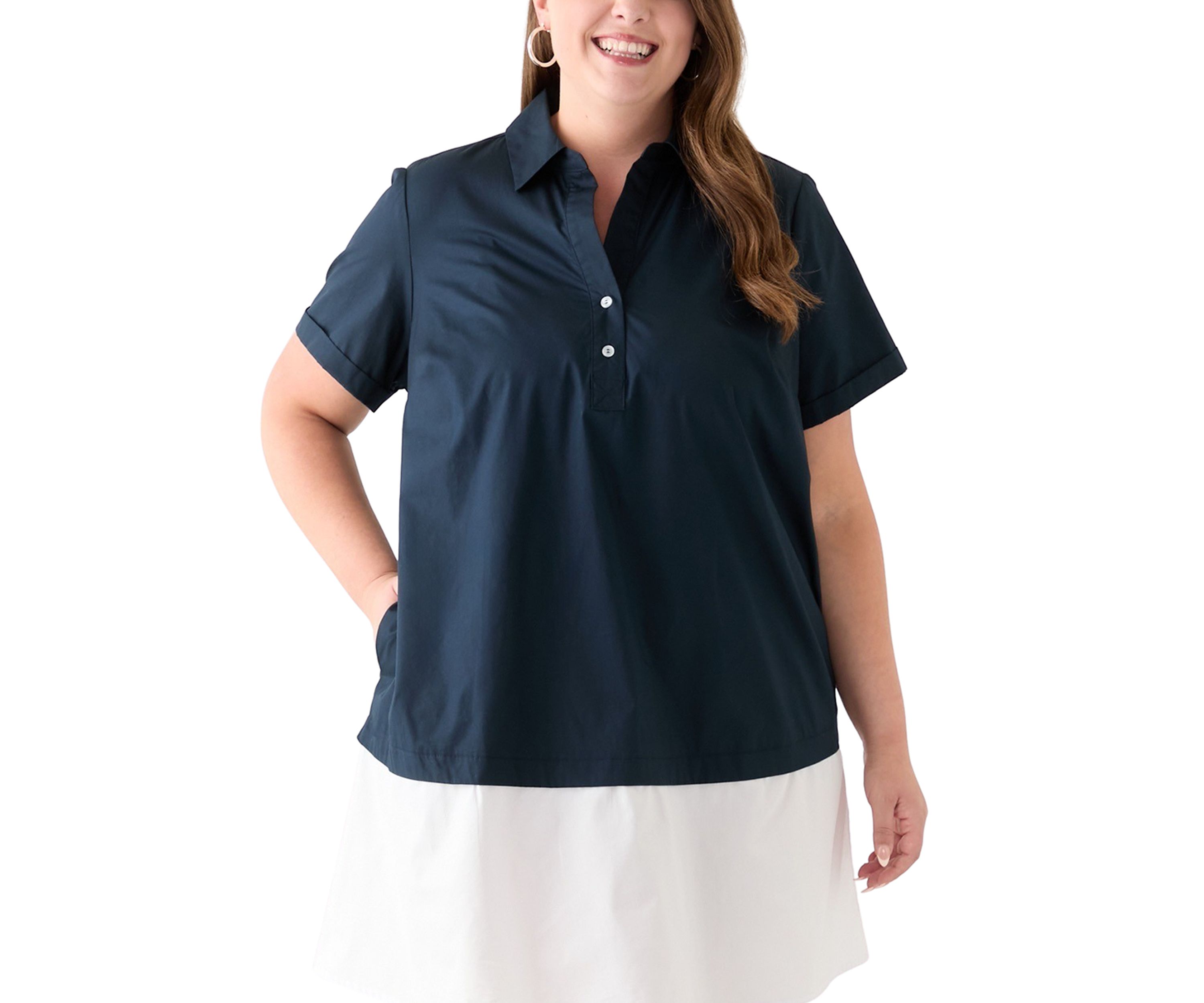 Plus Size Short Sleeve V-Neck  Cotton A-Line Dress