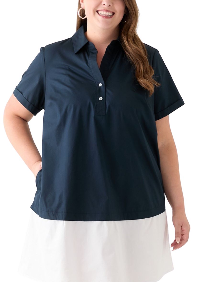 Plus Size Short Sleeve V-Neck  Cotton A-Line Dress