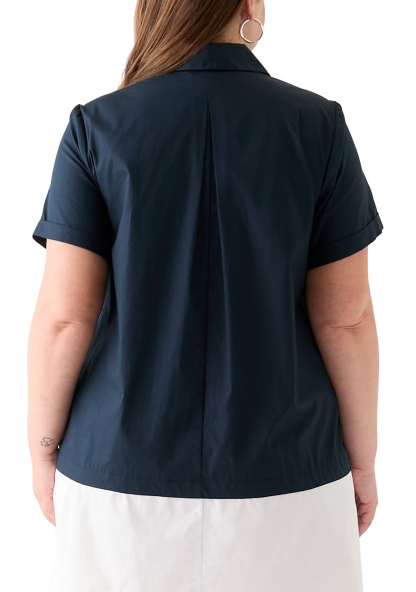 Plus Size Short Sleeve V-Neck  Cotton A-Line Dress