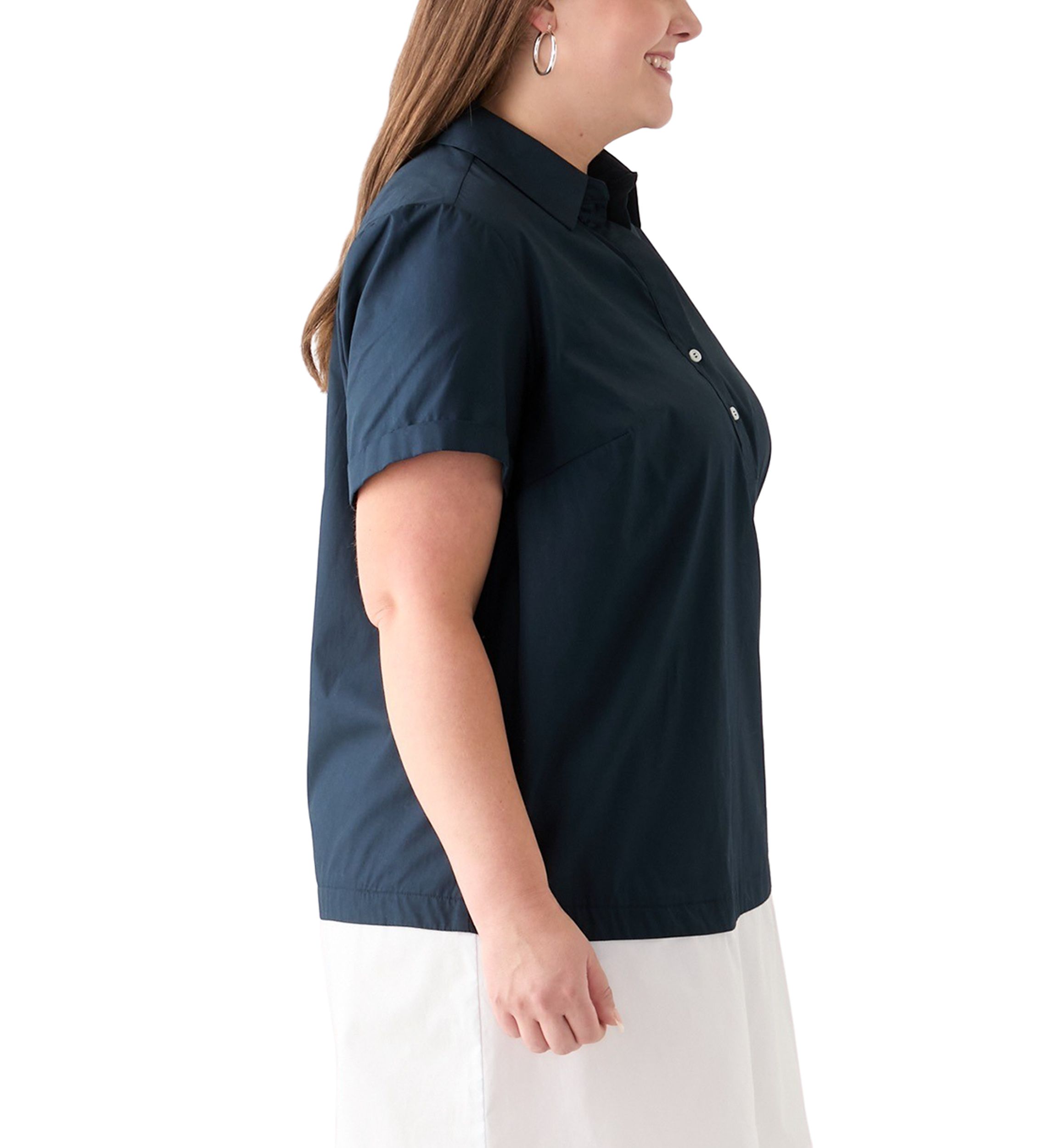 Plus Size Short Sleeve V-Neck  Cotton A-Line Dress