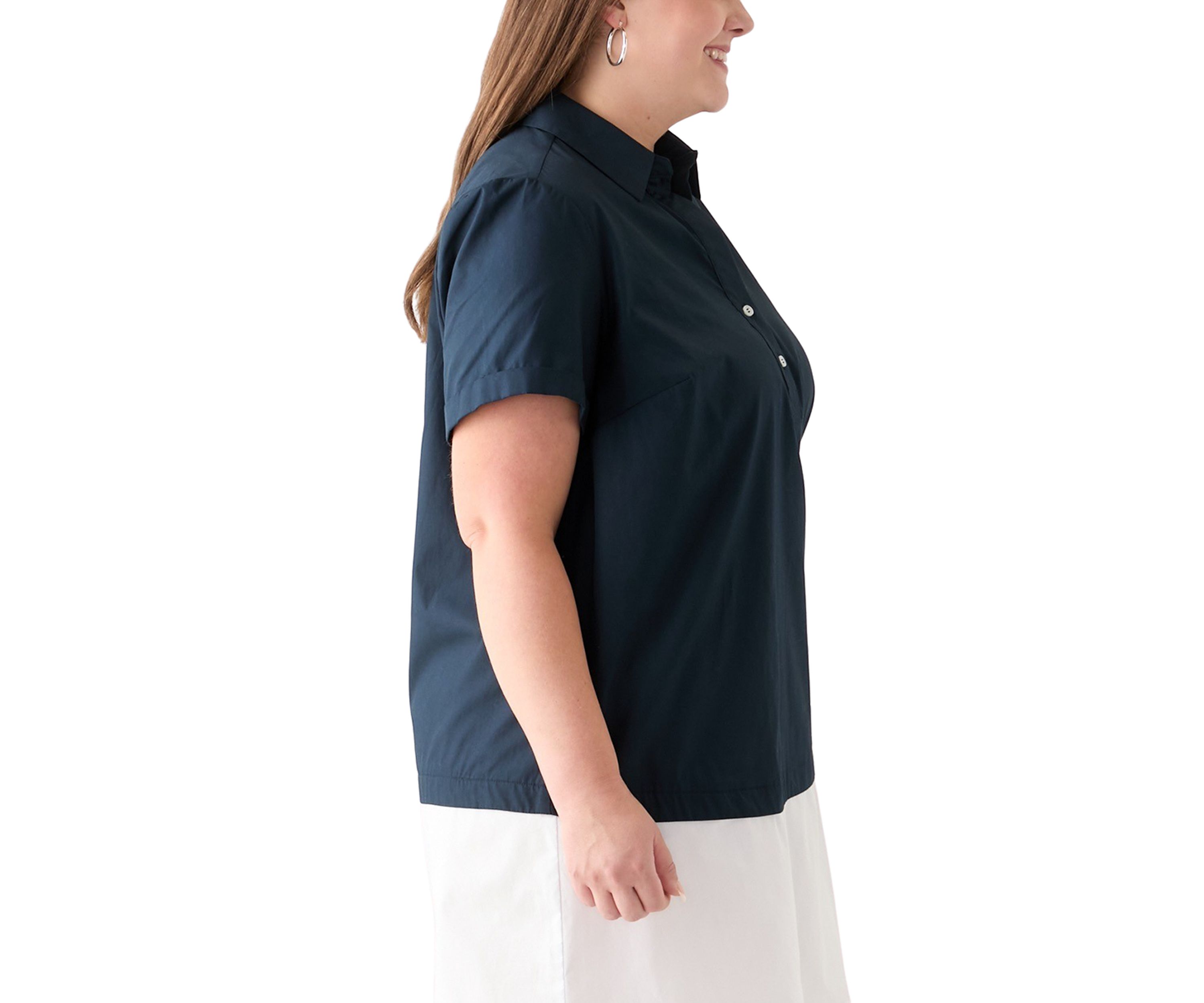 Plus Size Short Sleeve V-Neck  Cotton A-Line Dress