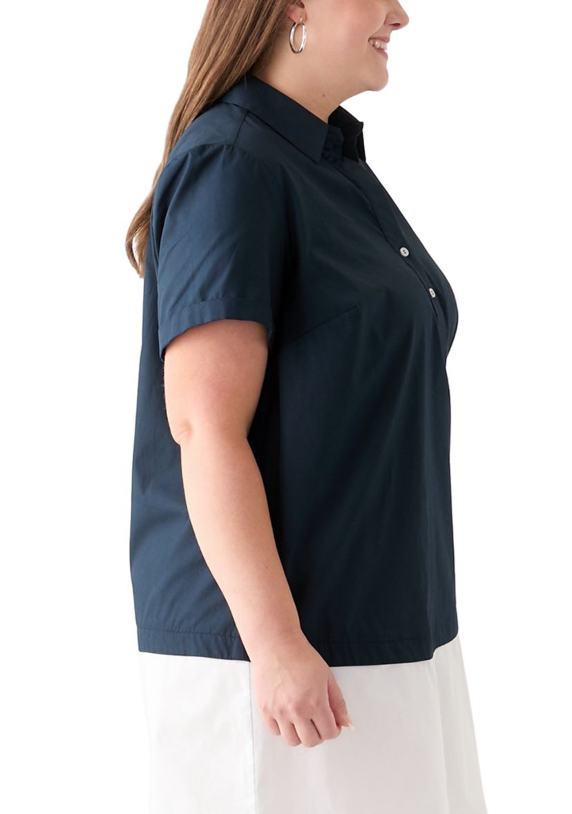 Plus Size Short Sleeve V-Neck  Cotton A-Line Dress
