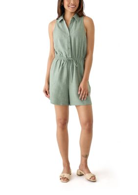 Emma & Michelle Women's Sleeveless Collared Romper, Sage, Small