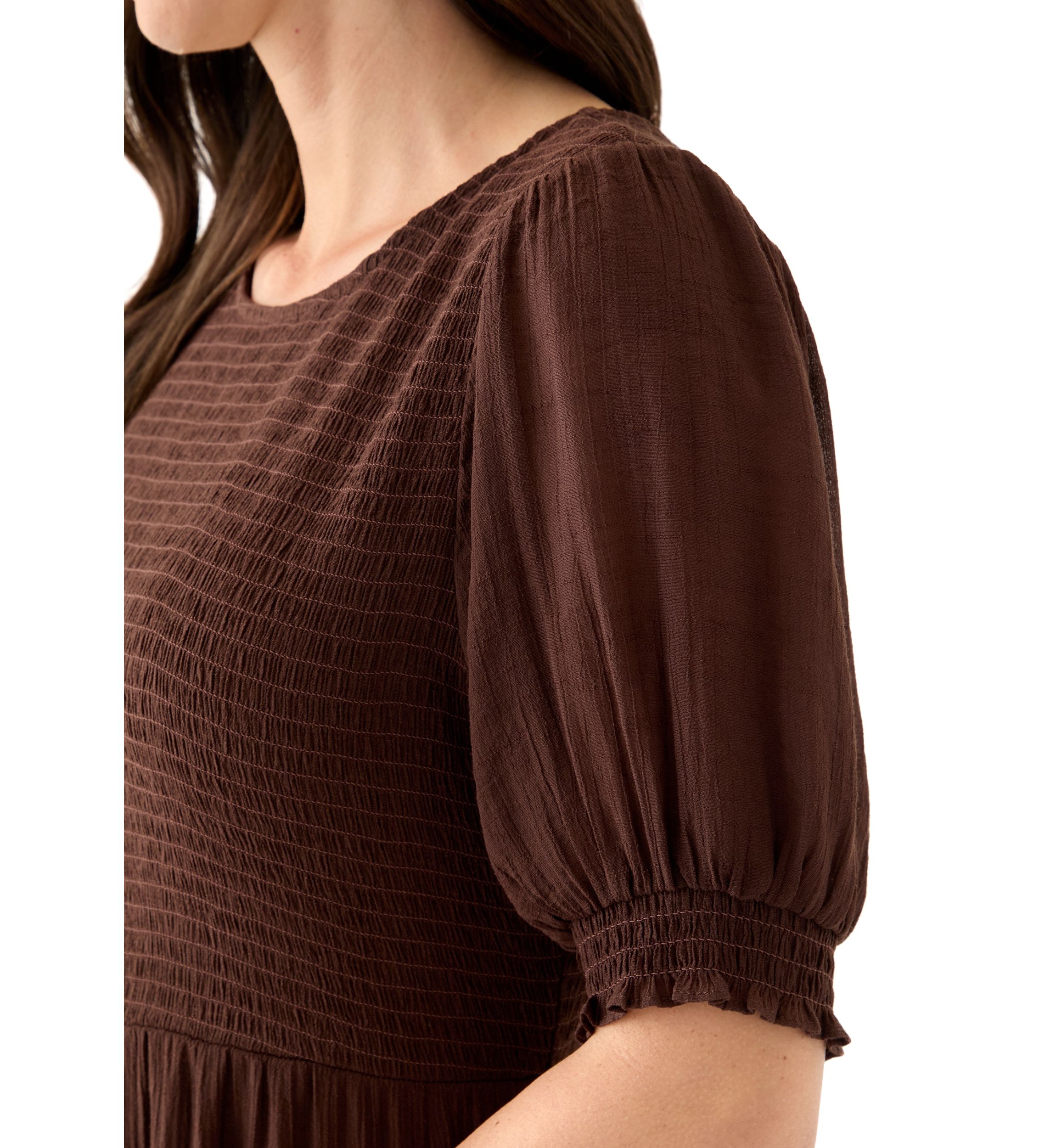 Womens Puff Sleeve Smocked Midi Dress