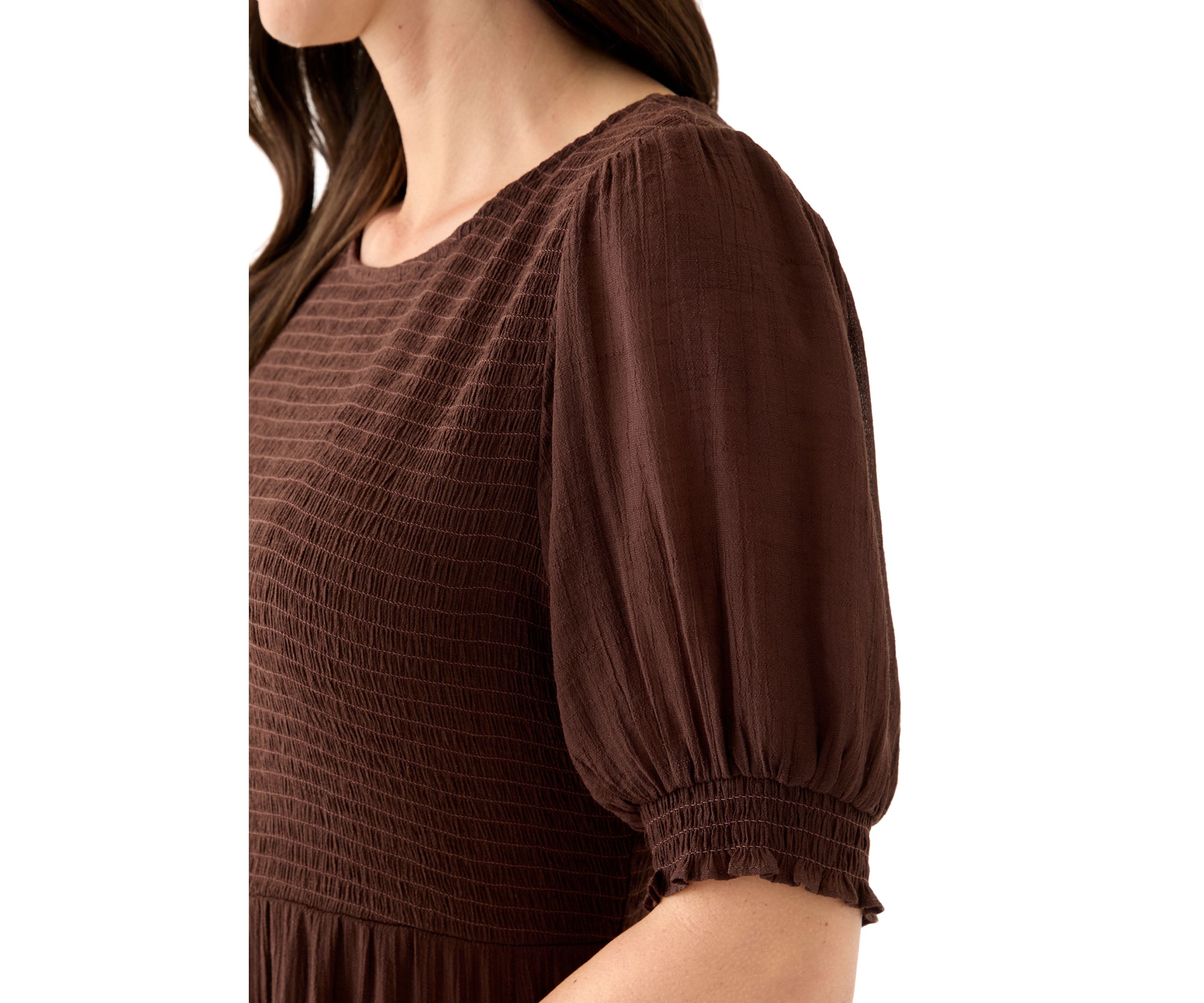Womens Puff Sleeve Smocked Midi Dress