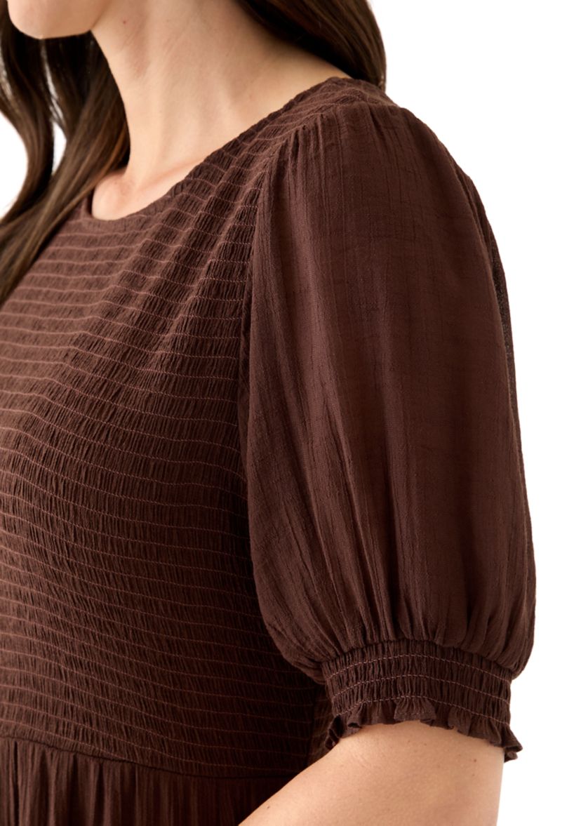 Womens Puff Sleeve Smocked Midi Dress