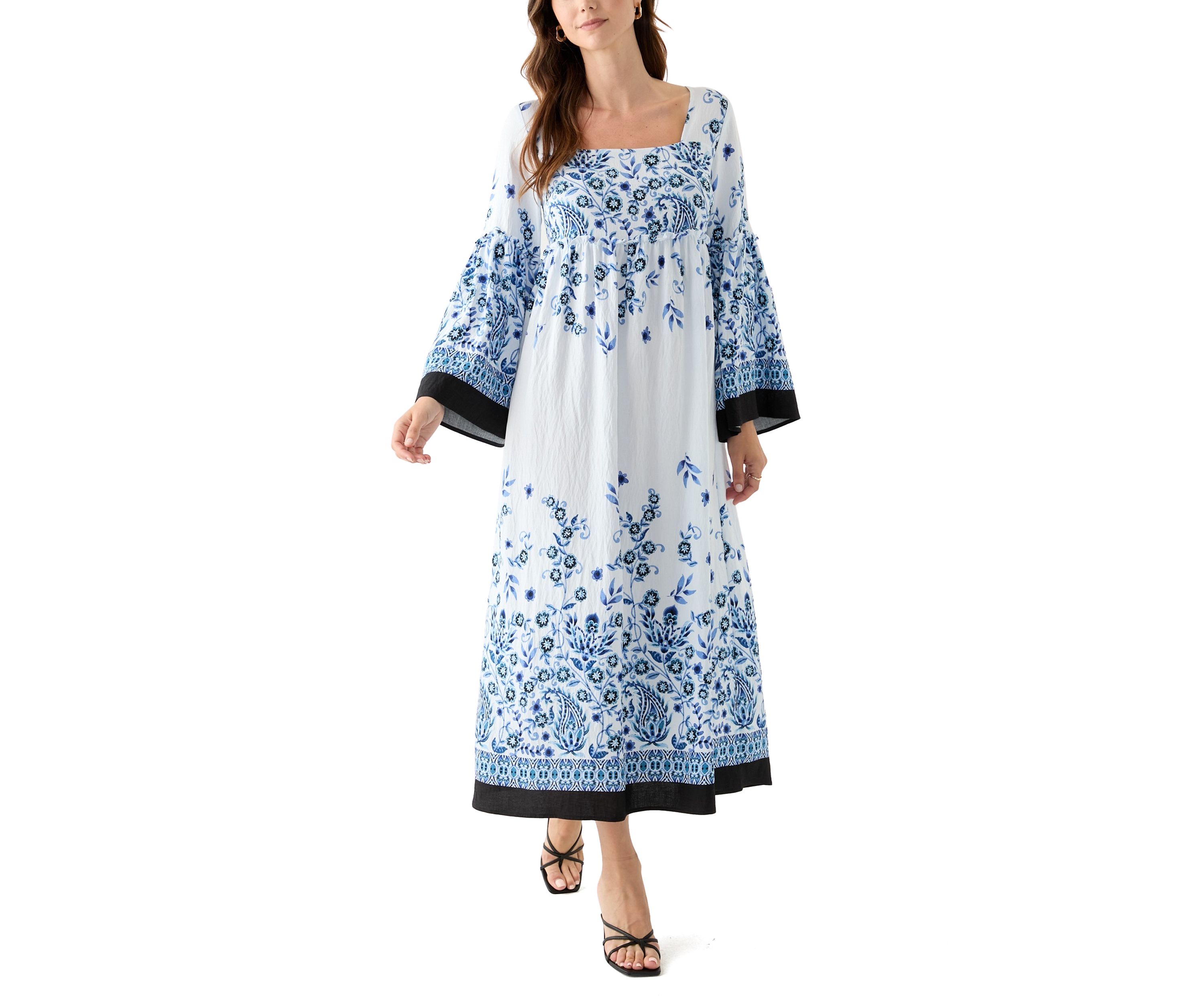 Womens Long Bell Sleeve Floral Maxi Dress