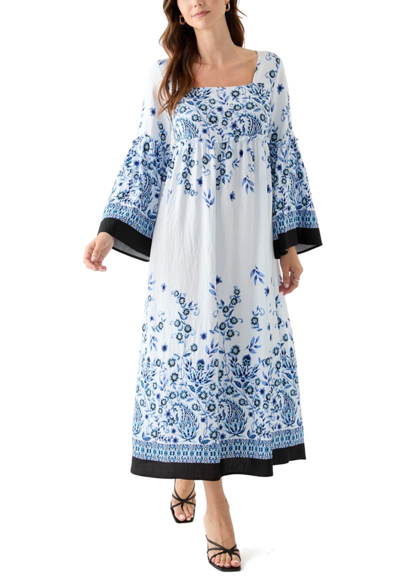 bell sleeve maxi dress Slip Simplicity Long up front and a drawstring waist for a tailored fit Emory High Neck Balloon Sleeve