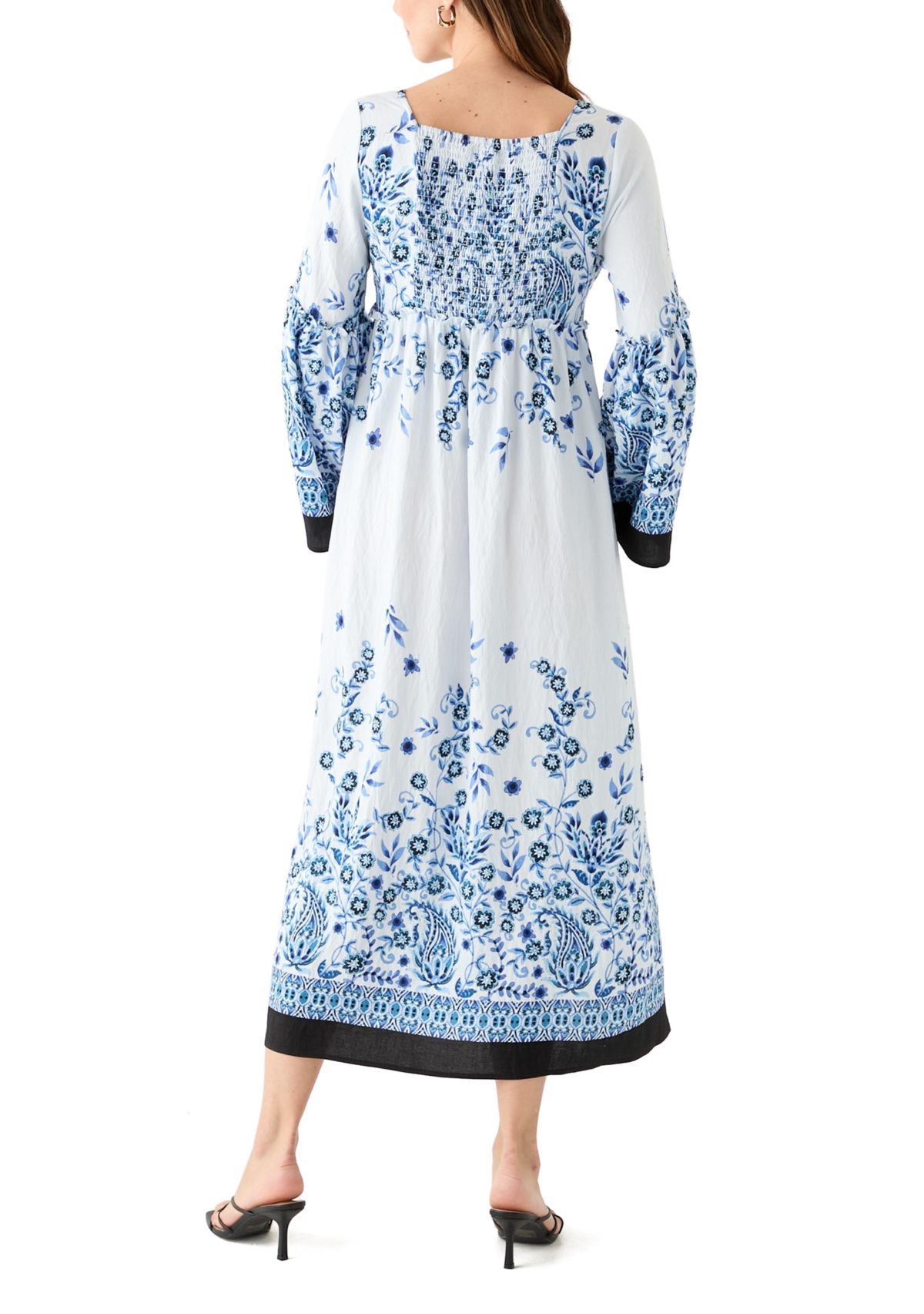 Womens Long Bell Sleeve Floral Maxi Dress