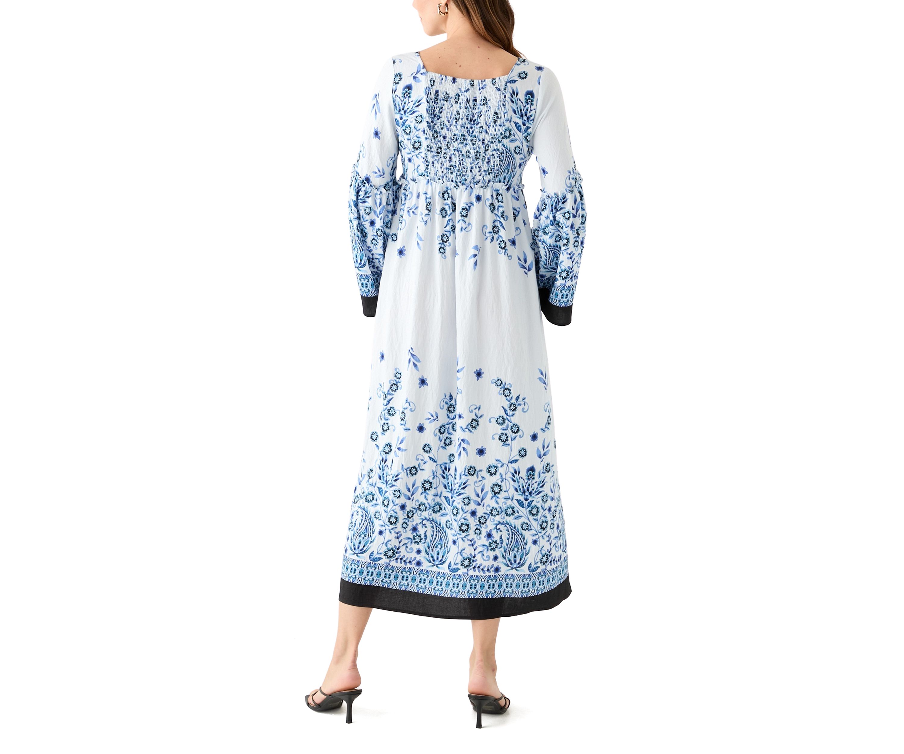 Womens Long Bell Sleeve Floral Maxi Dress