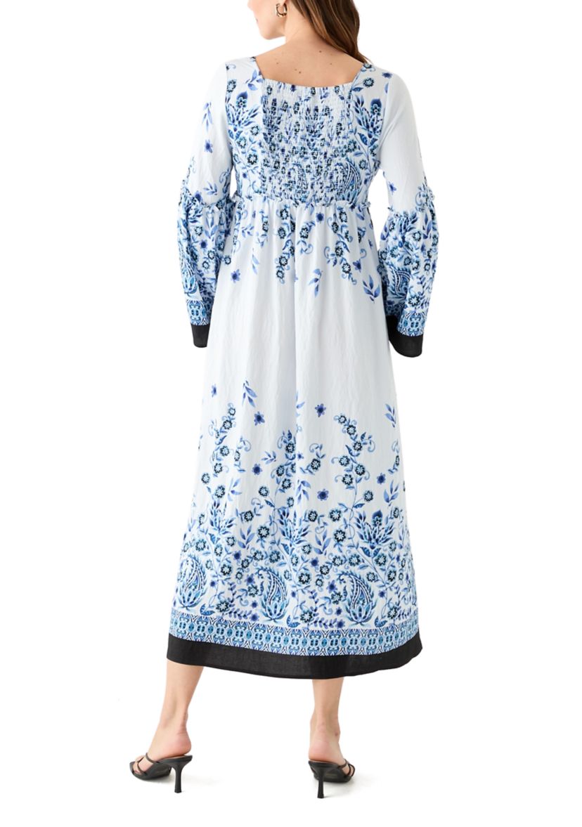 Womens Long Bell Sleeve Floral Maxi Dress
