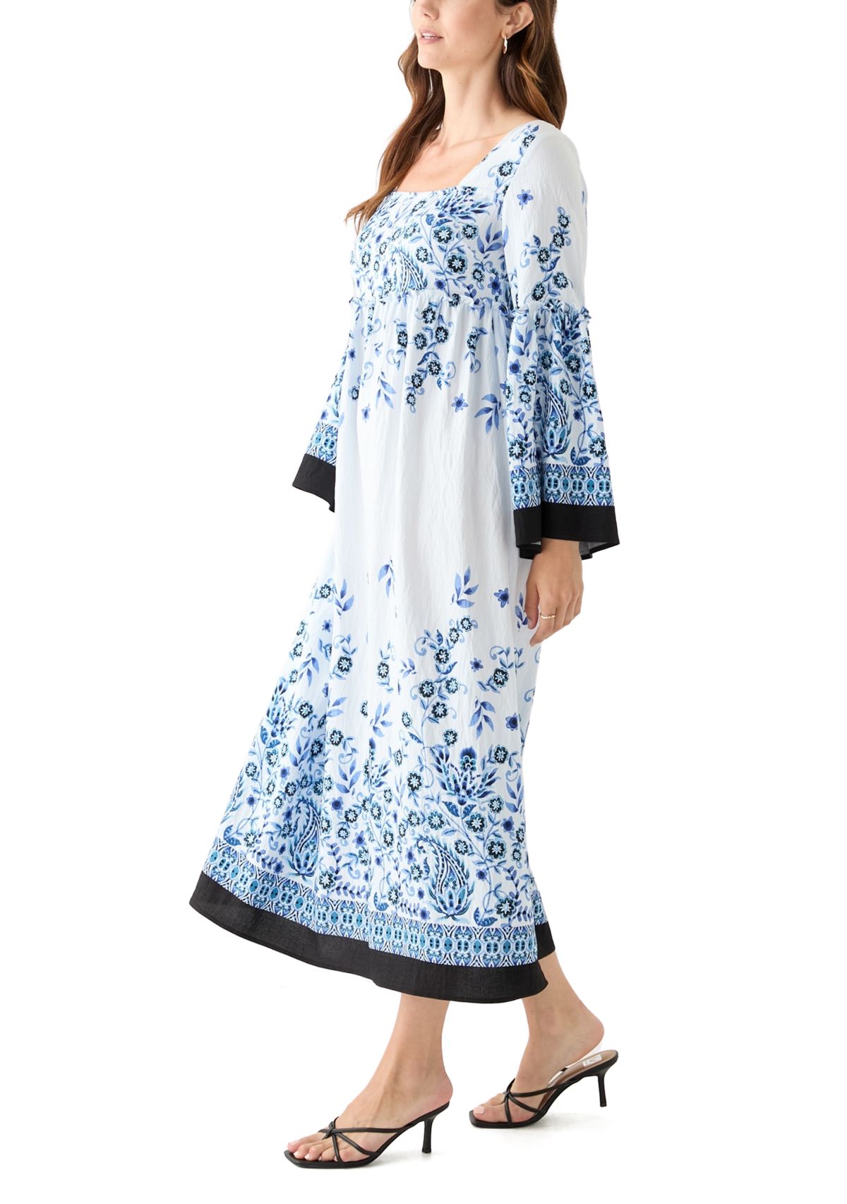 Womens Long Bell Sleeve Floral Maxi Dress