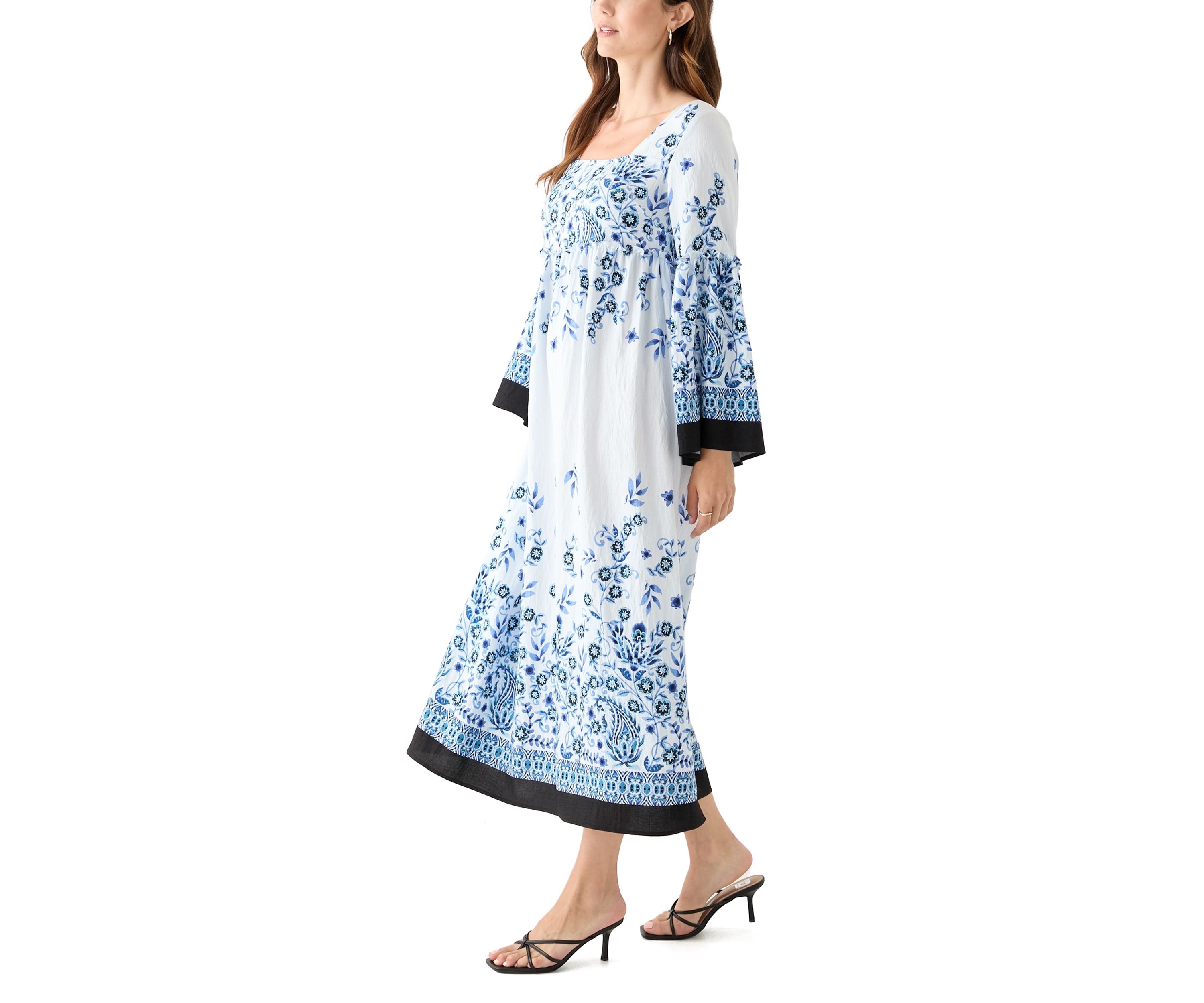 Womens Long Bell Sleeve Floral Maxi Dress