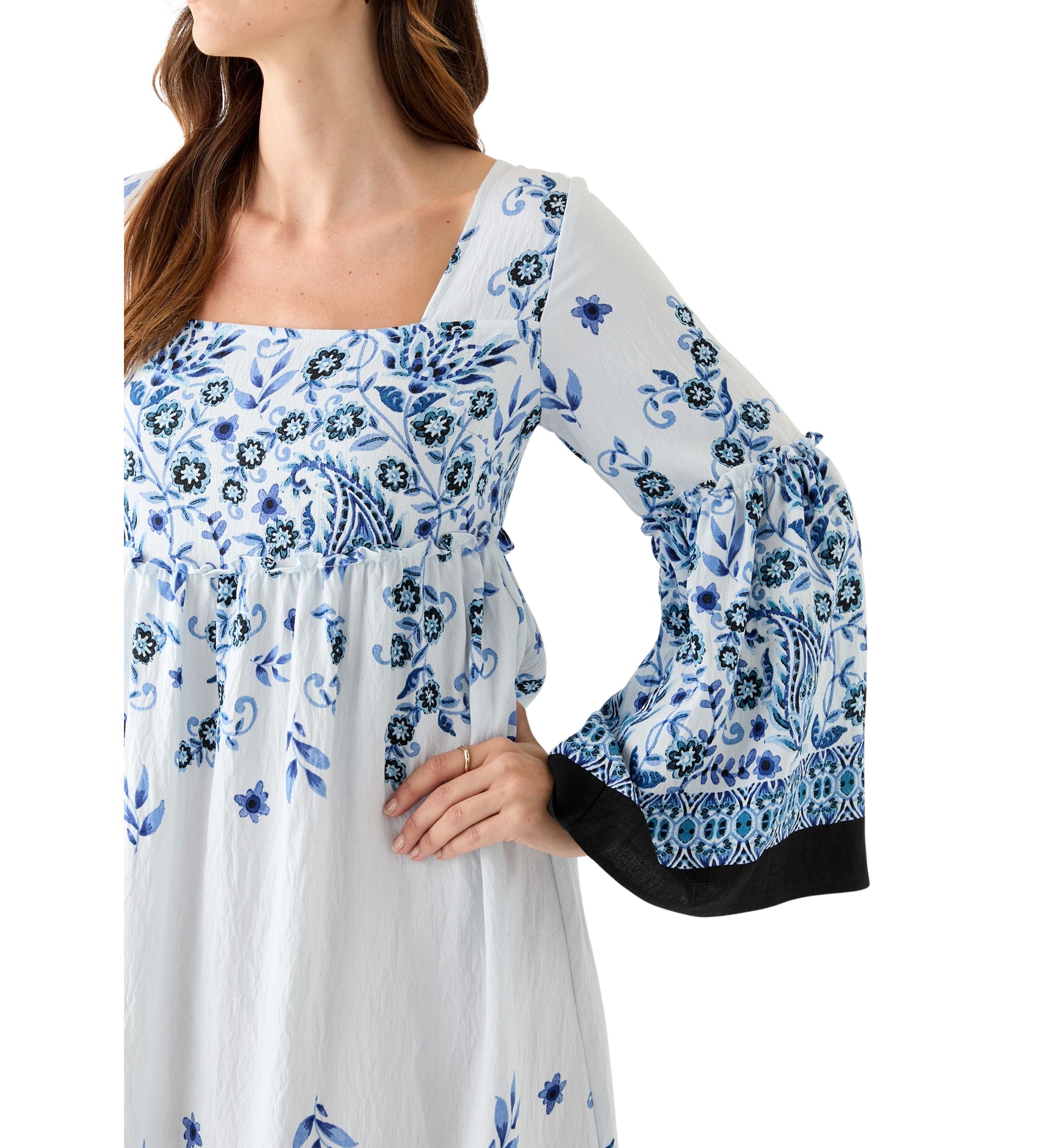 Womens Long Bell Sleeve Floral Maxi Dress