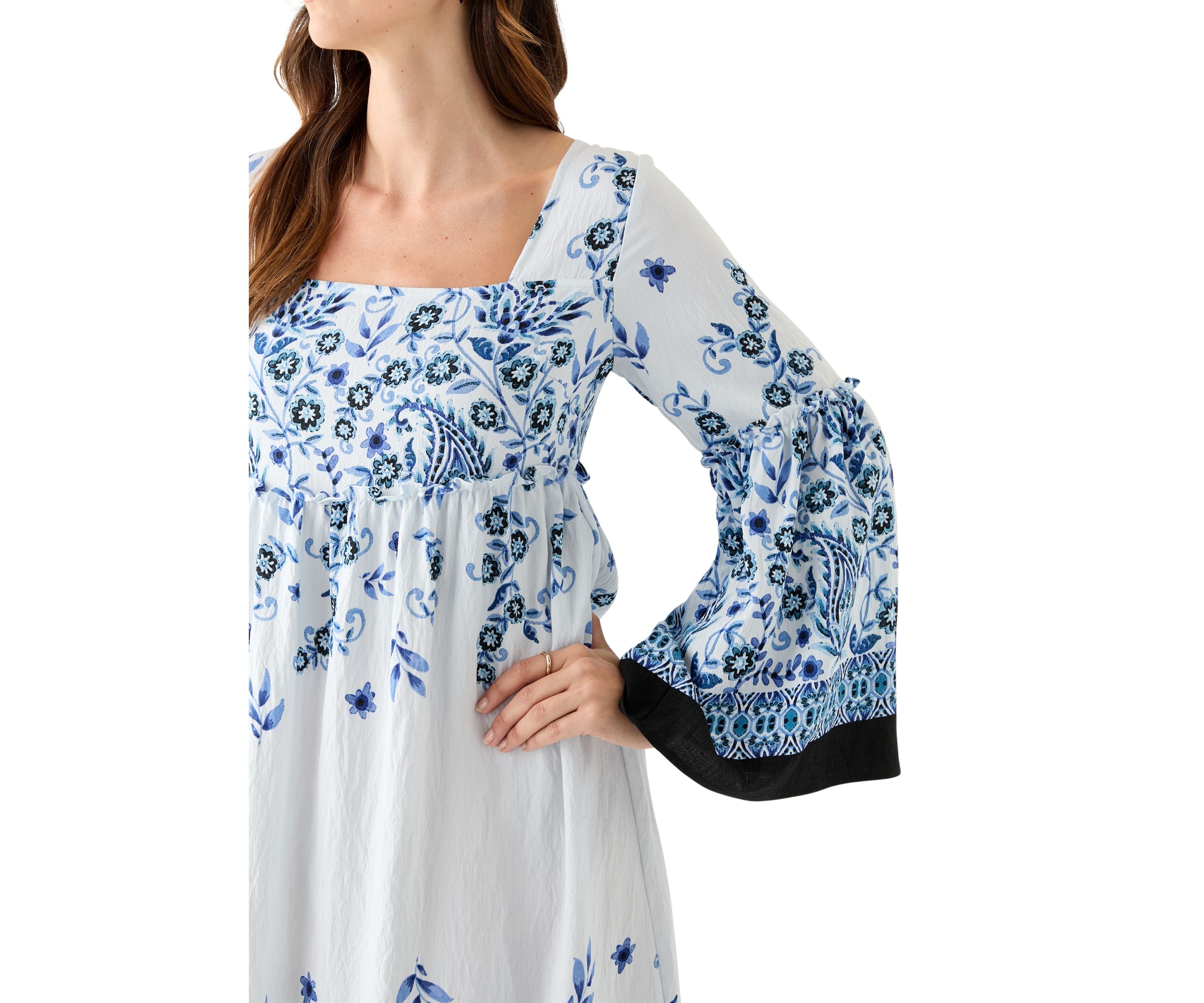 Womens Long Bell Sleeve Floral Maxi Dress