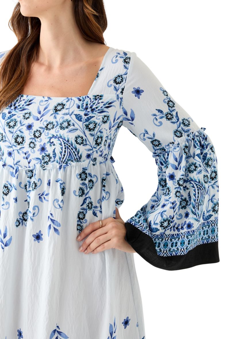Womens Long Bell Sleeve Floral Maxi Dress