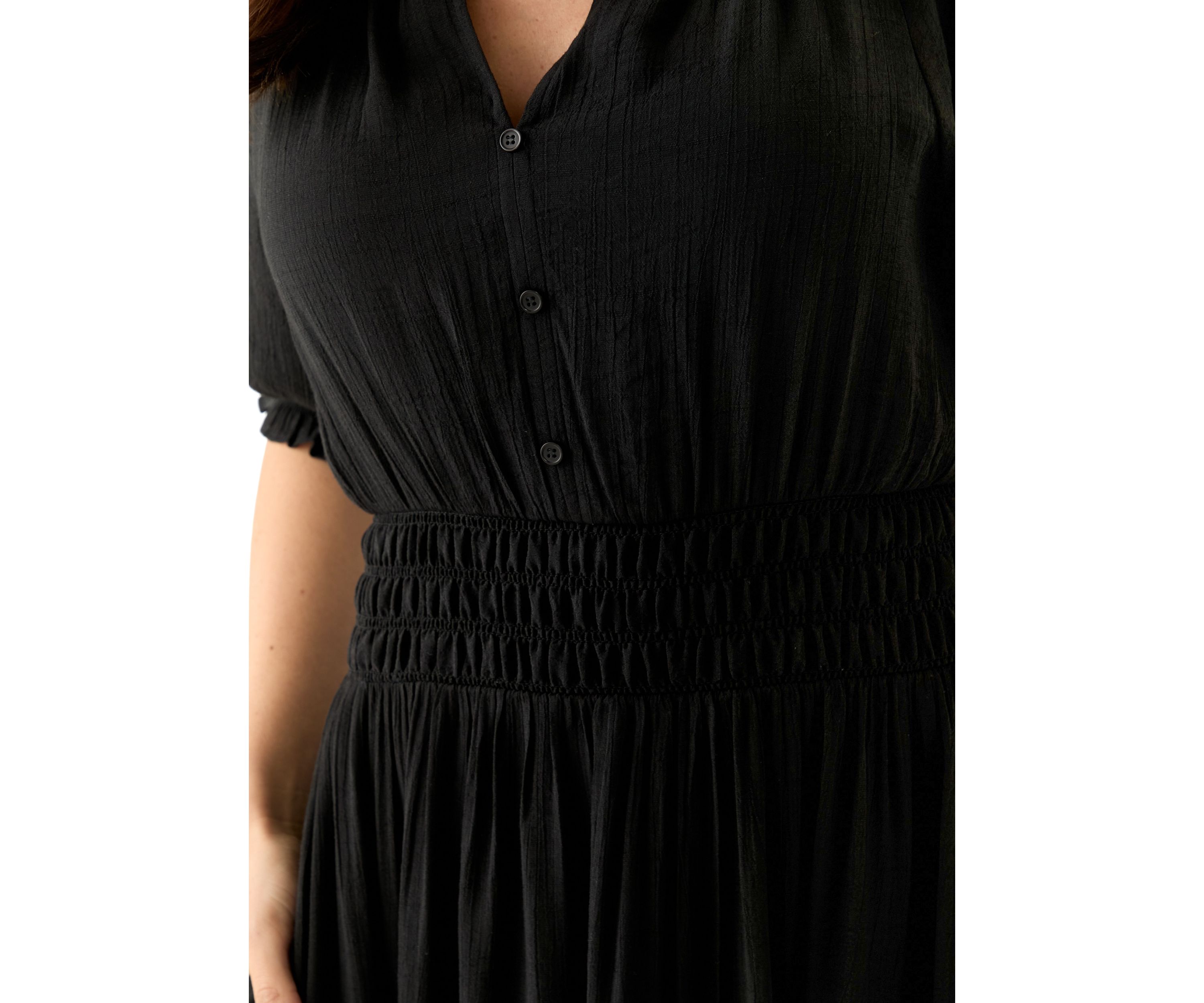 Womens Elbow Sleeve V-Neck Solid Midi Dress