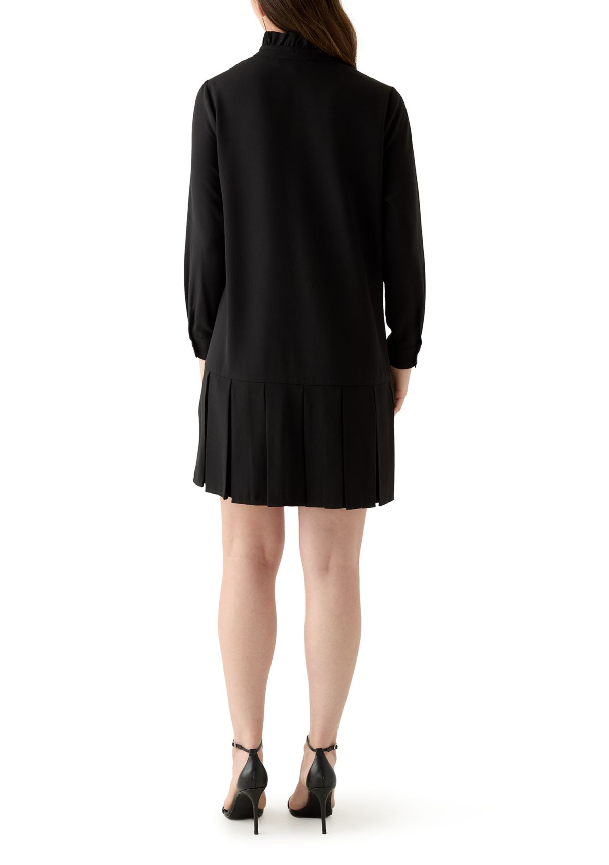 Womens Long Sleeve Mock Neck Solid Crepe A-Line Dress