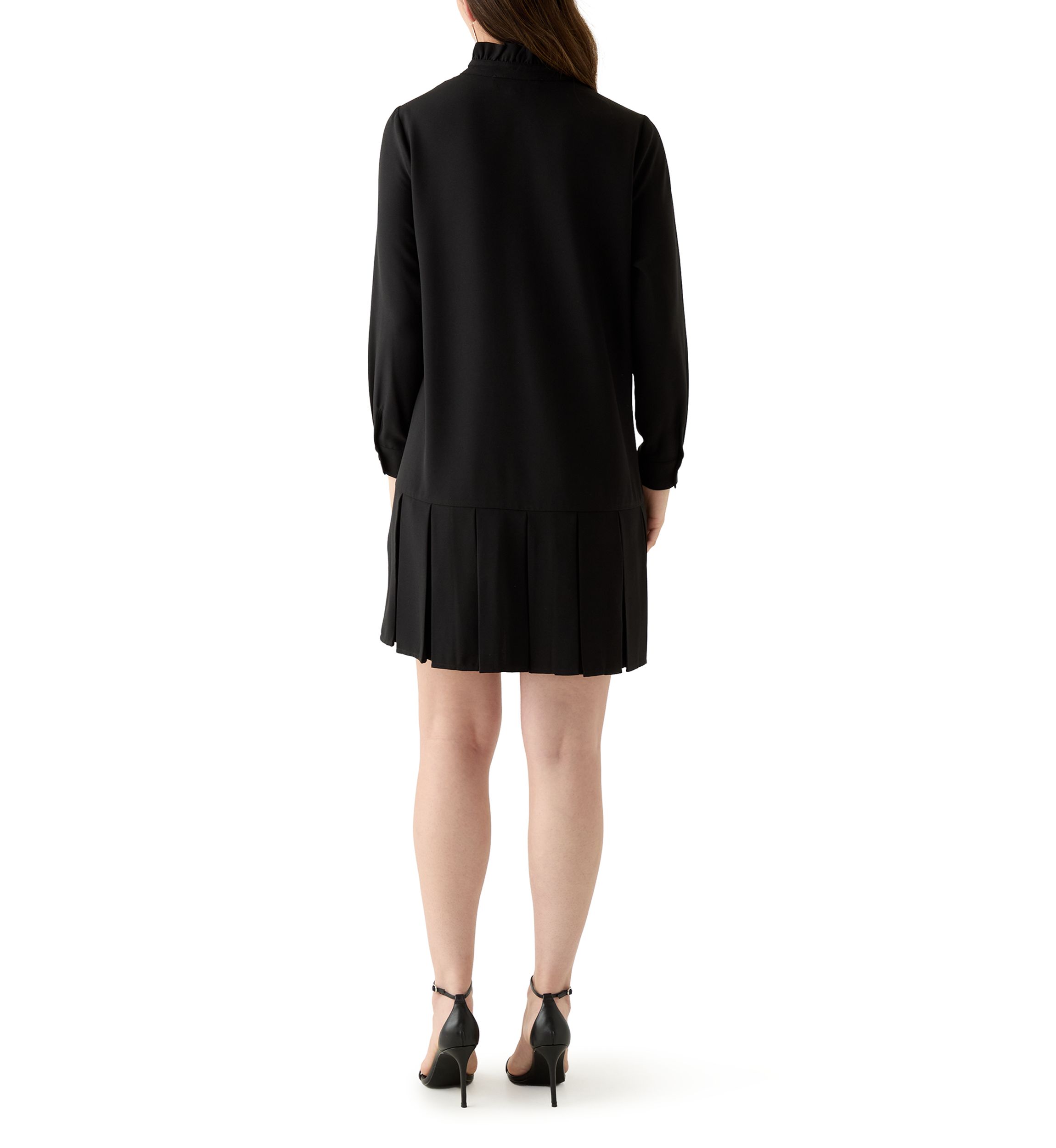 Womens Long Sleeve Mock Neck Solid Crepe A-Line Dress