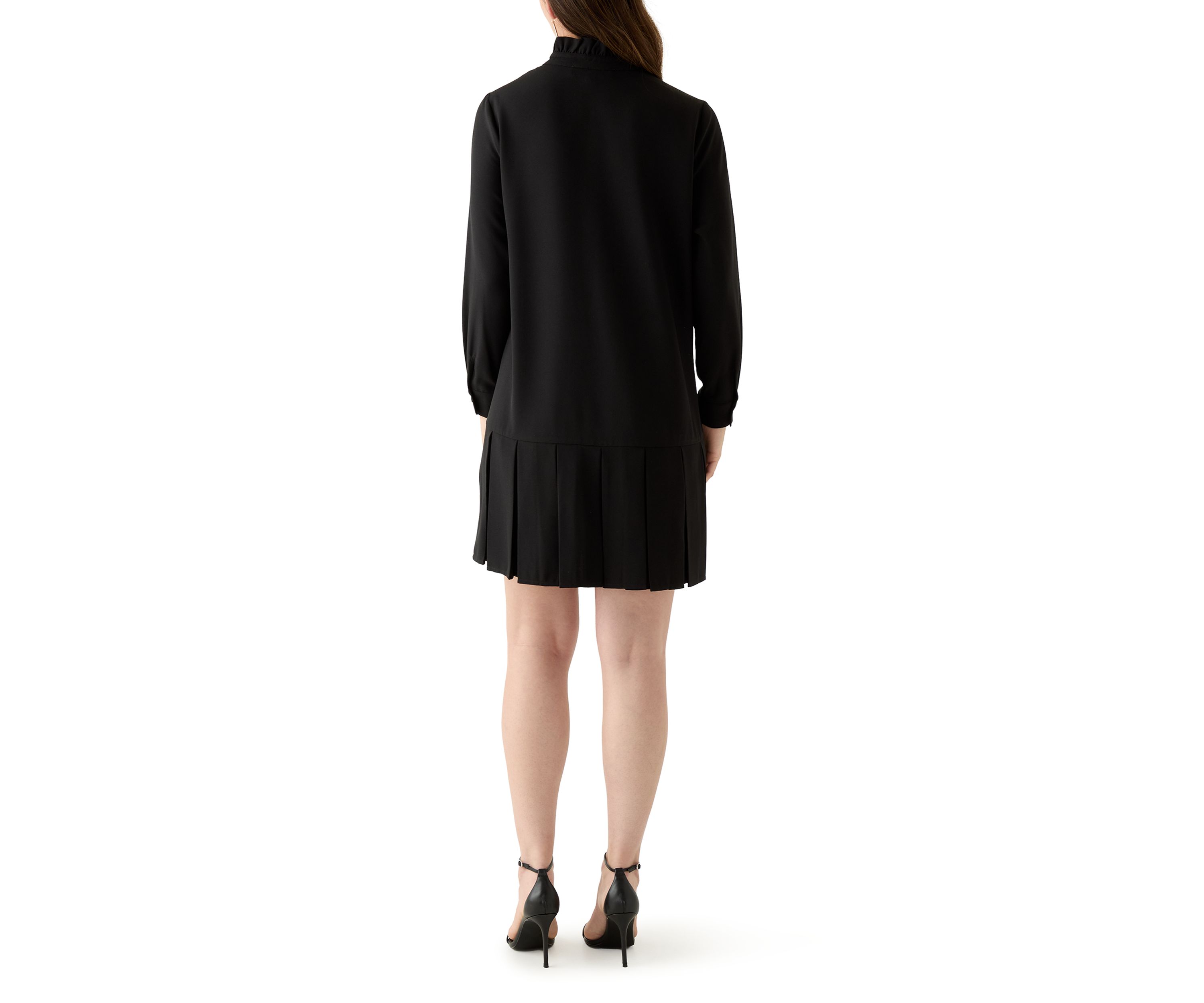Womens Long Sleeve Mock Neck Solid Crepe A-Line Dress