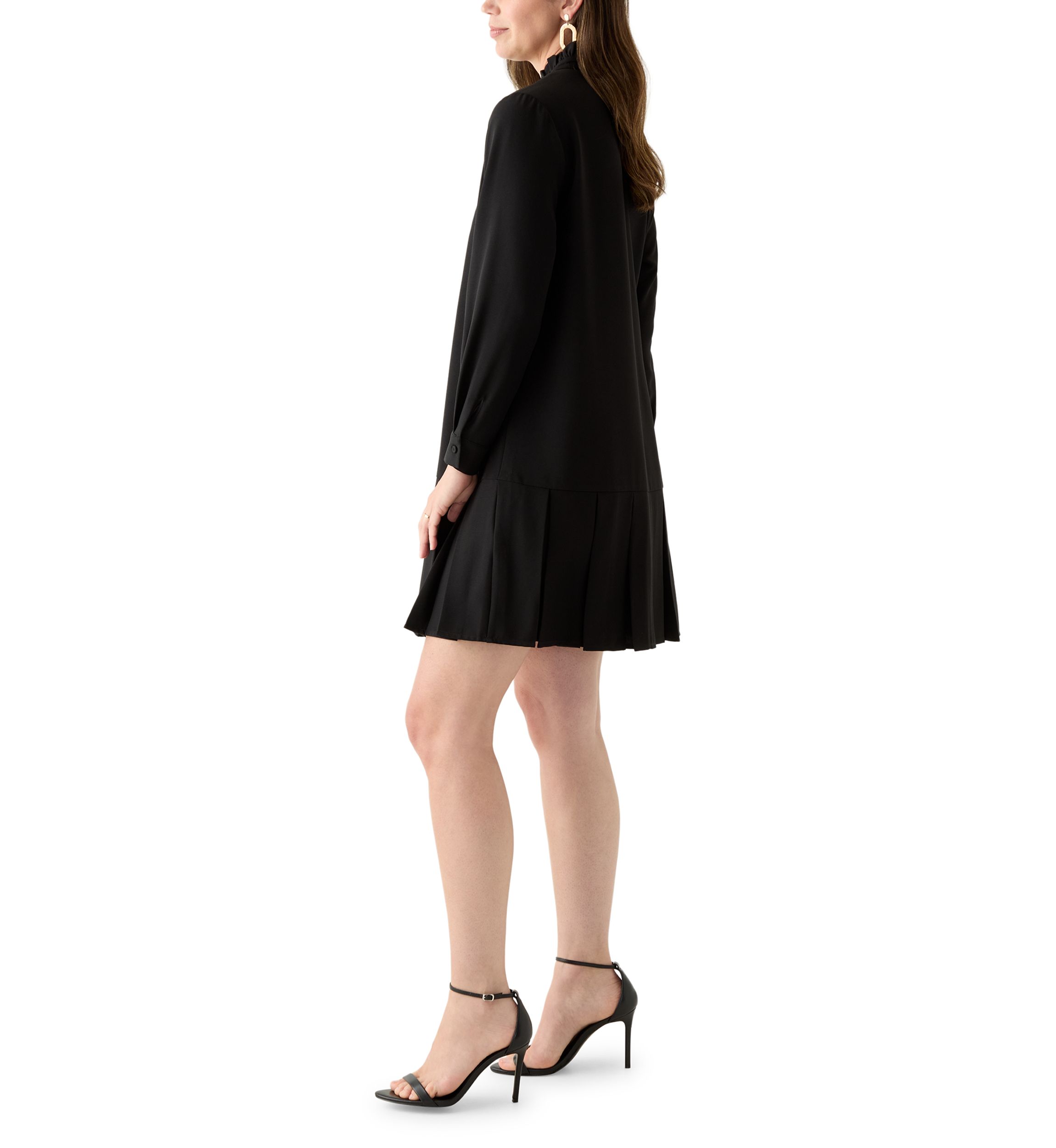 Womens Long Sleeve Mock Neck Solid Crepe A-Line Dress