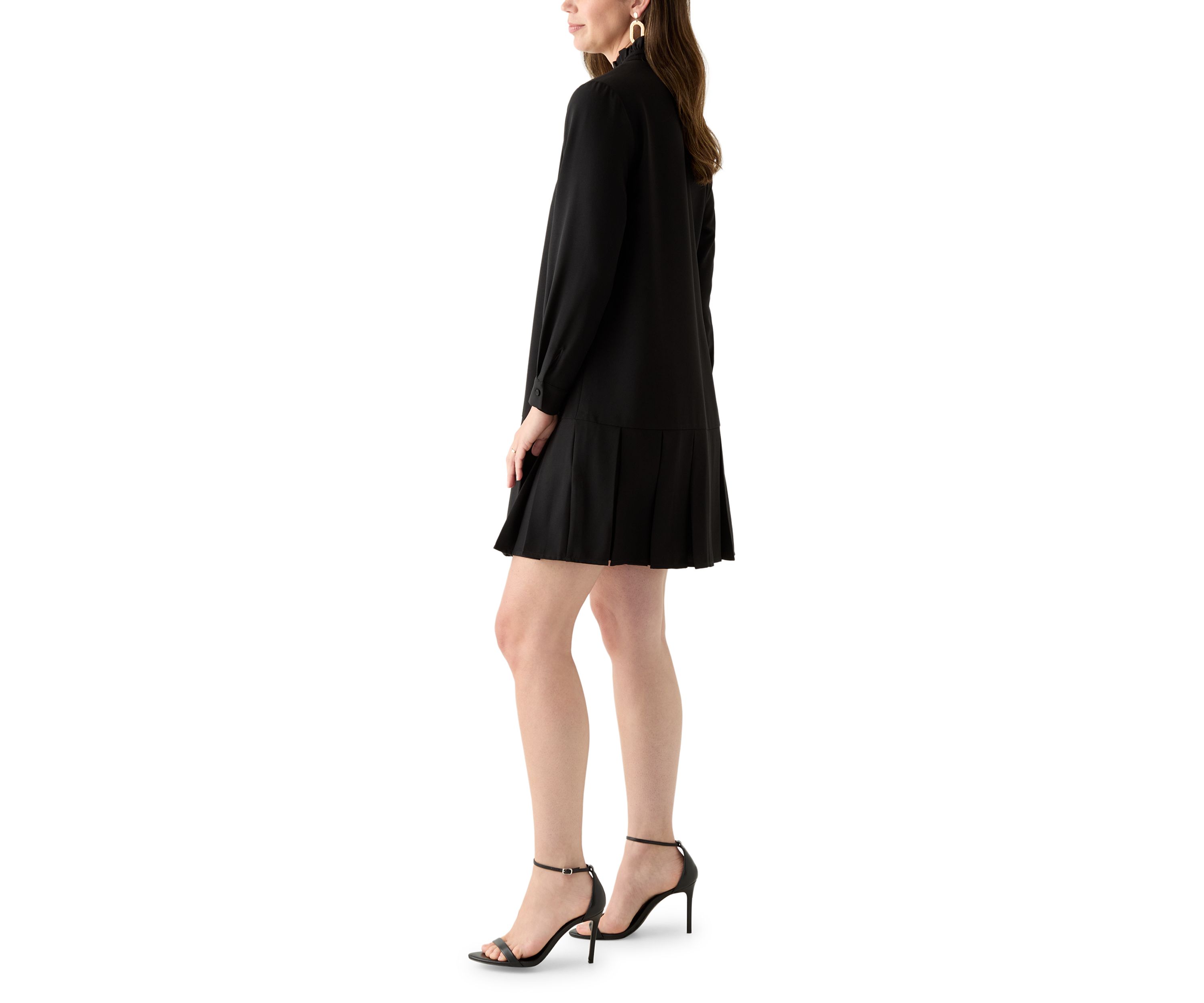 Womens Long Sleeve Mock Neck Solid Crepe A-Line Dress