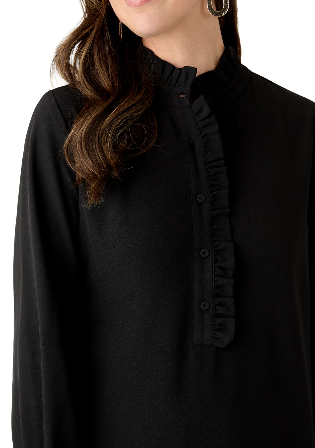 Womens Long Sleeve Mock Neck Solid Crepe A-Line Dress