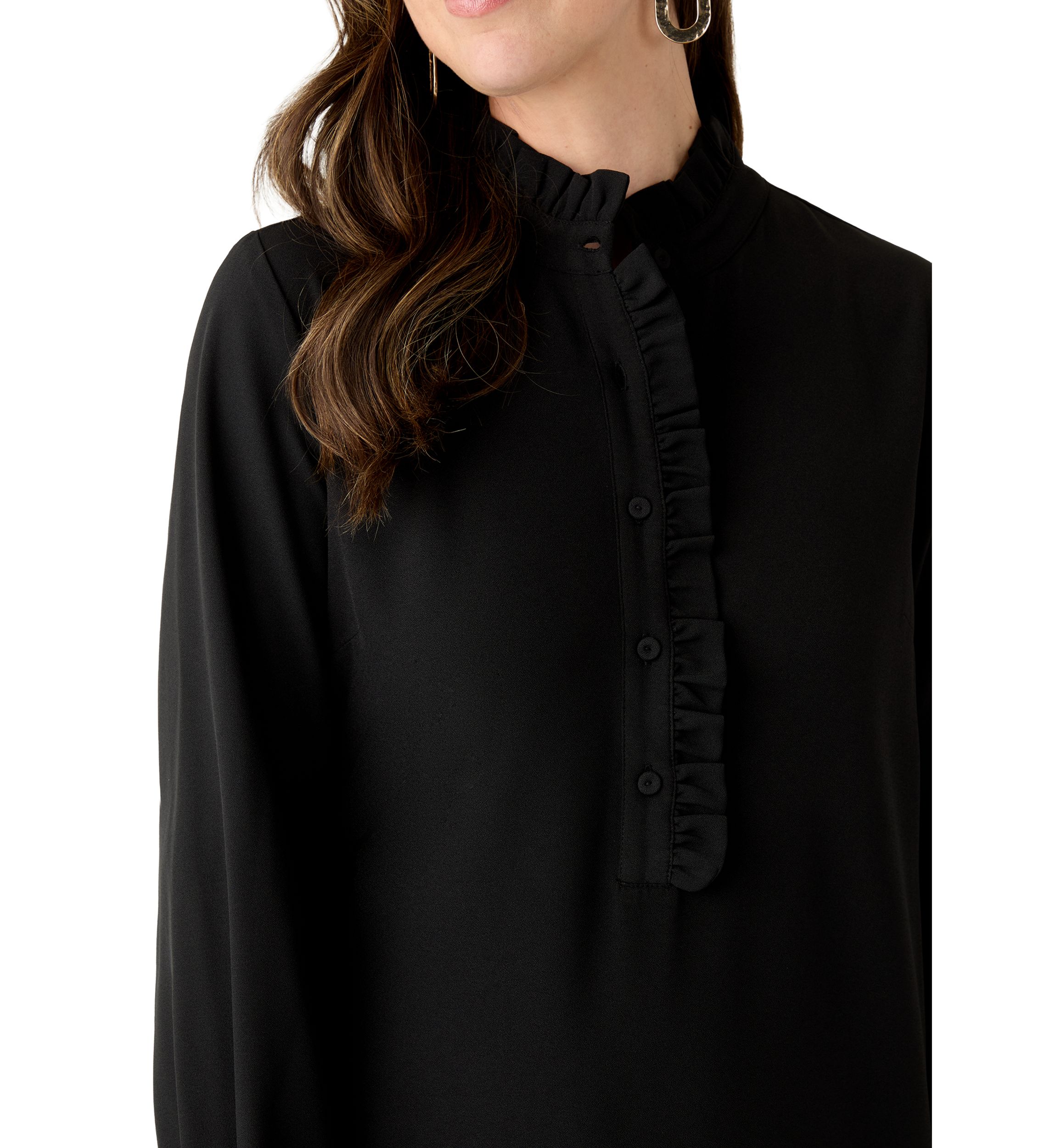 Womens Long Sleeve Mock Neck Solid Crepe A-Line Dress
