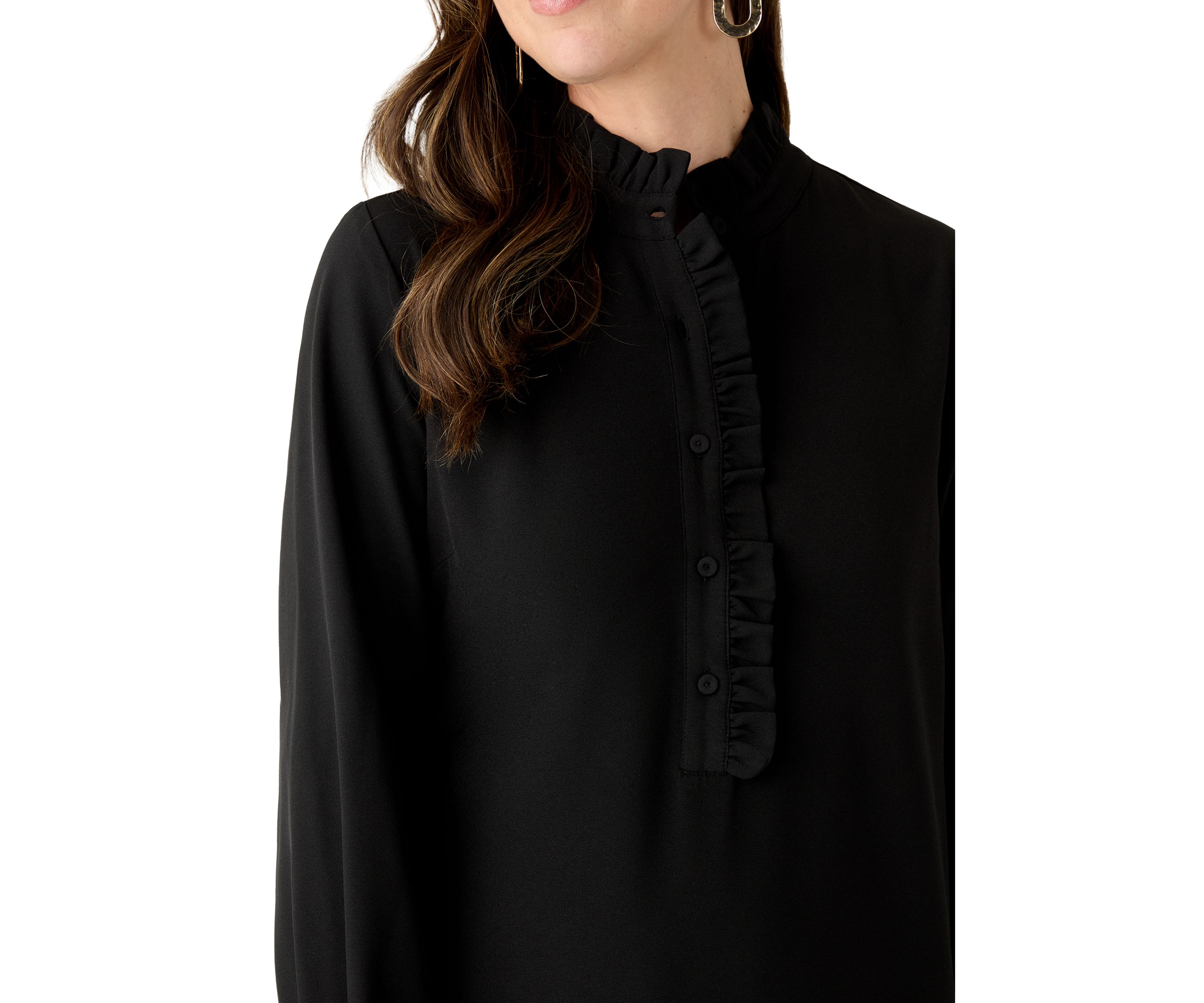 Womens Long Sleeve Mock Neck Solid Crepe A-Line Dress